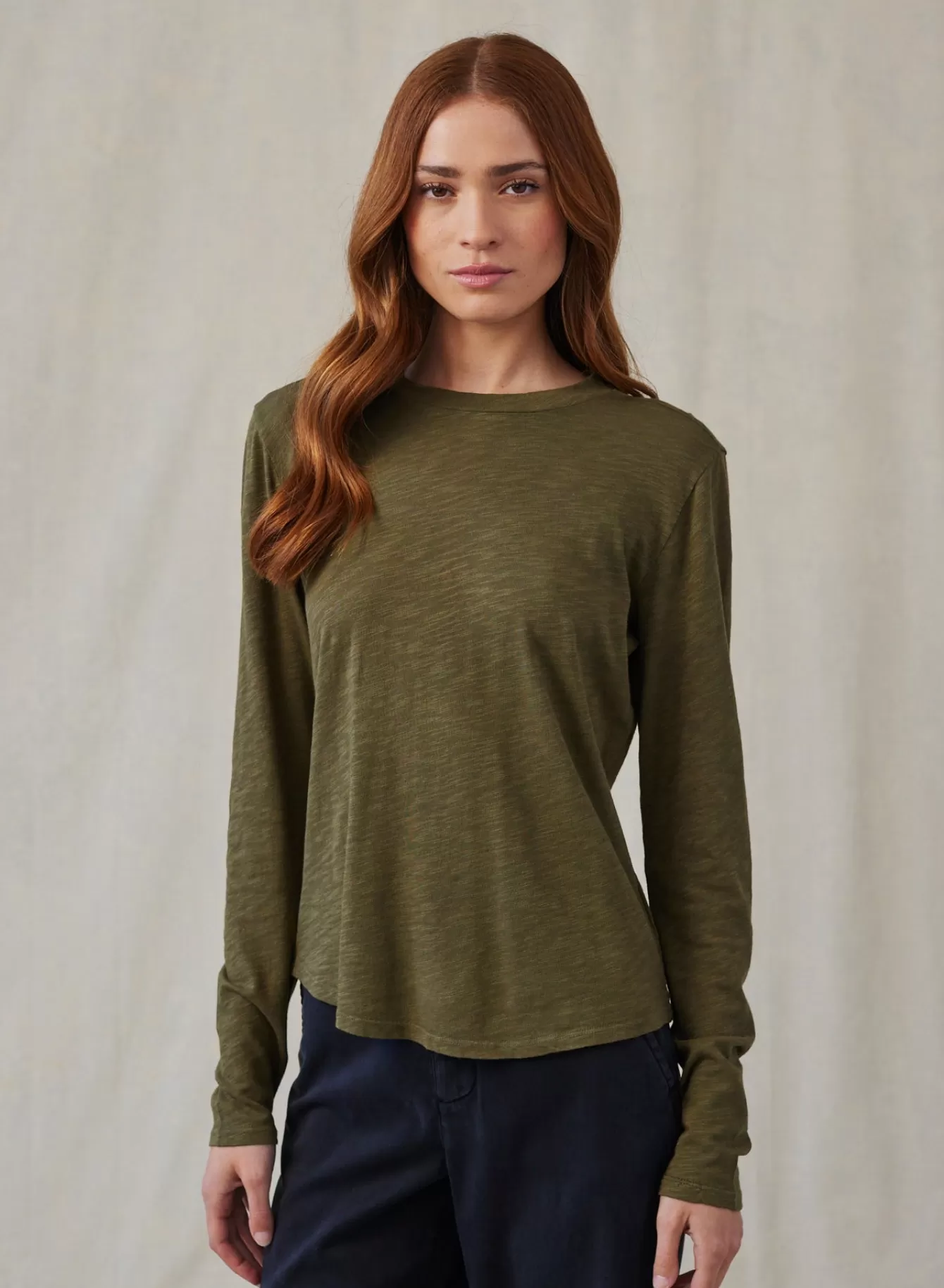 Bella Dahl Essentials Tops-Long Sleeve Crew Tee - Italian Herb