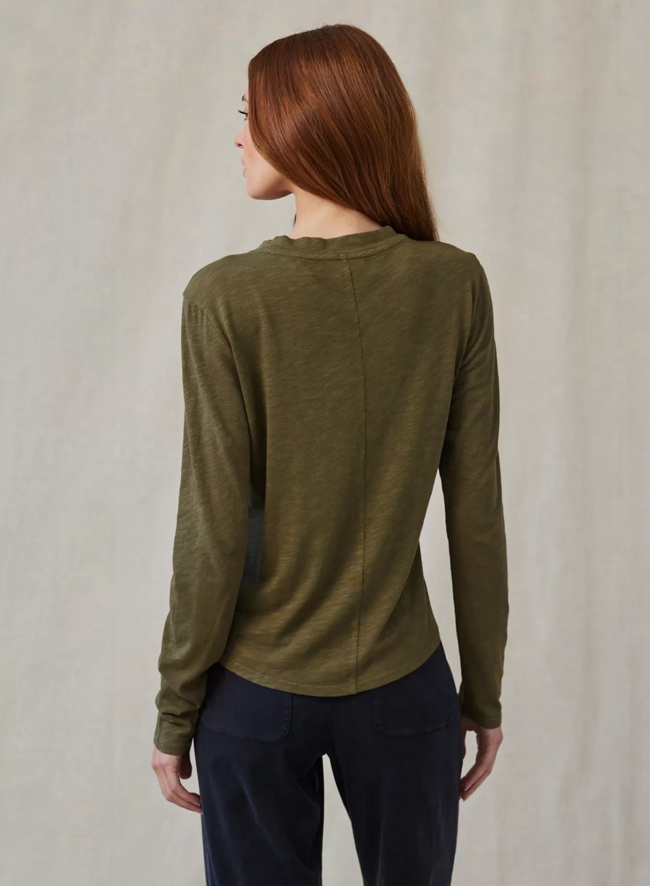 Bella Dahl Essentials Tops-Long Sleeve Crew Tee - Italian Herb