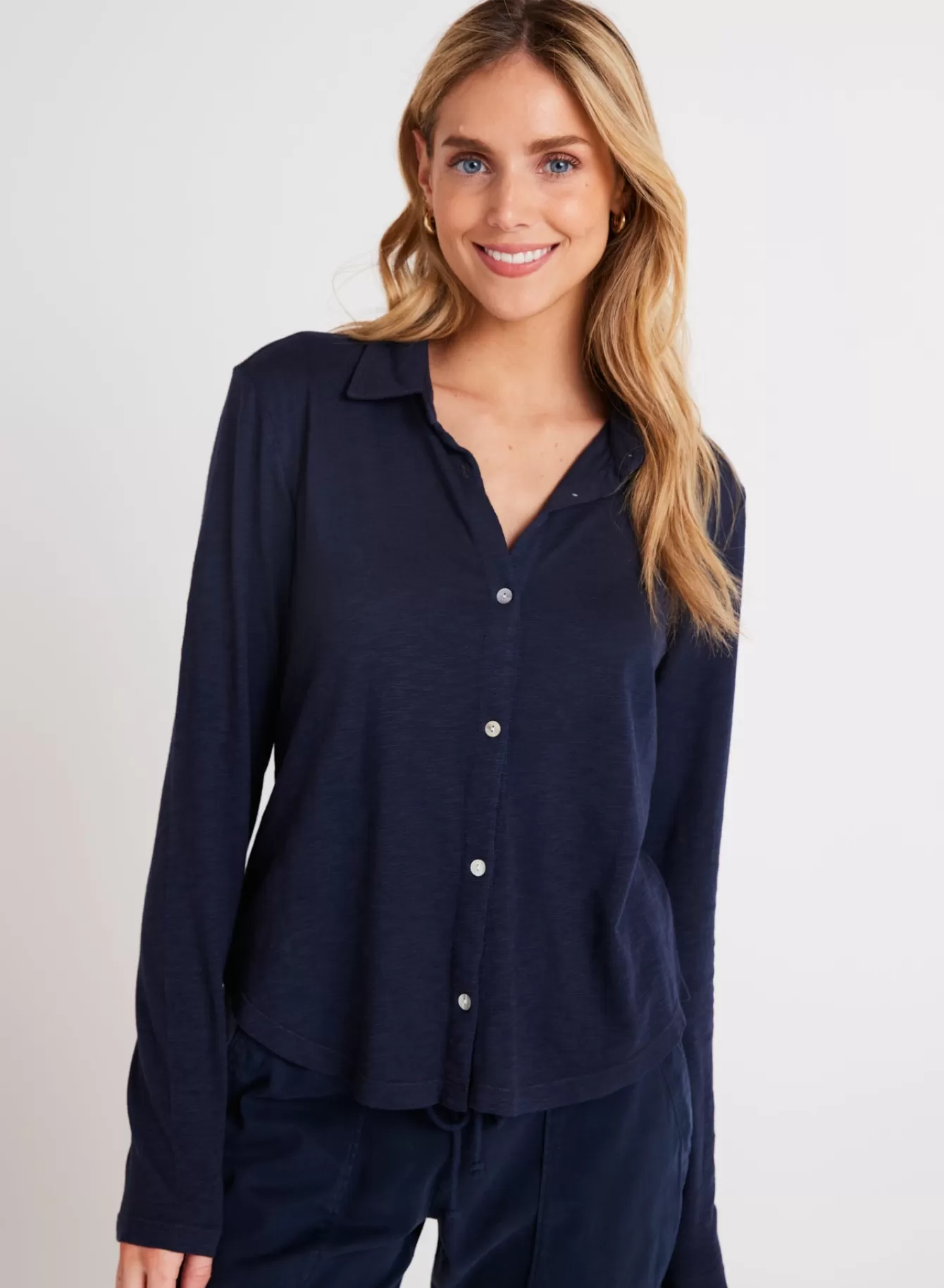 Bella Dahl Seasonal Essentials-Long Sleeve Knit Button Down - Endless Sea