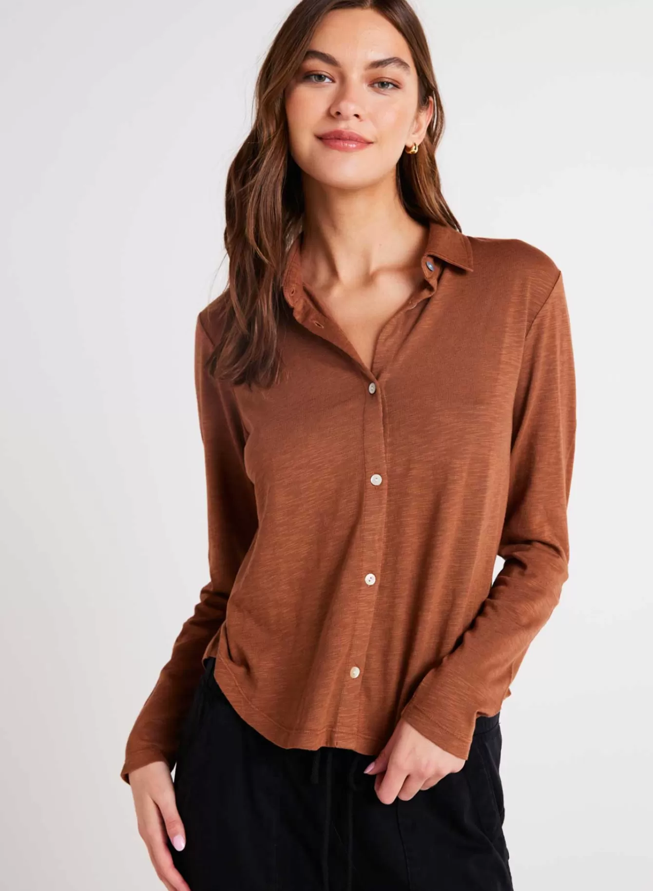 Bella Dahl Long Sleeve-Long Sleeve Knit Button Down - Twilight Gold