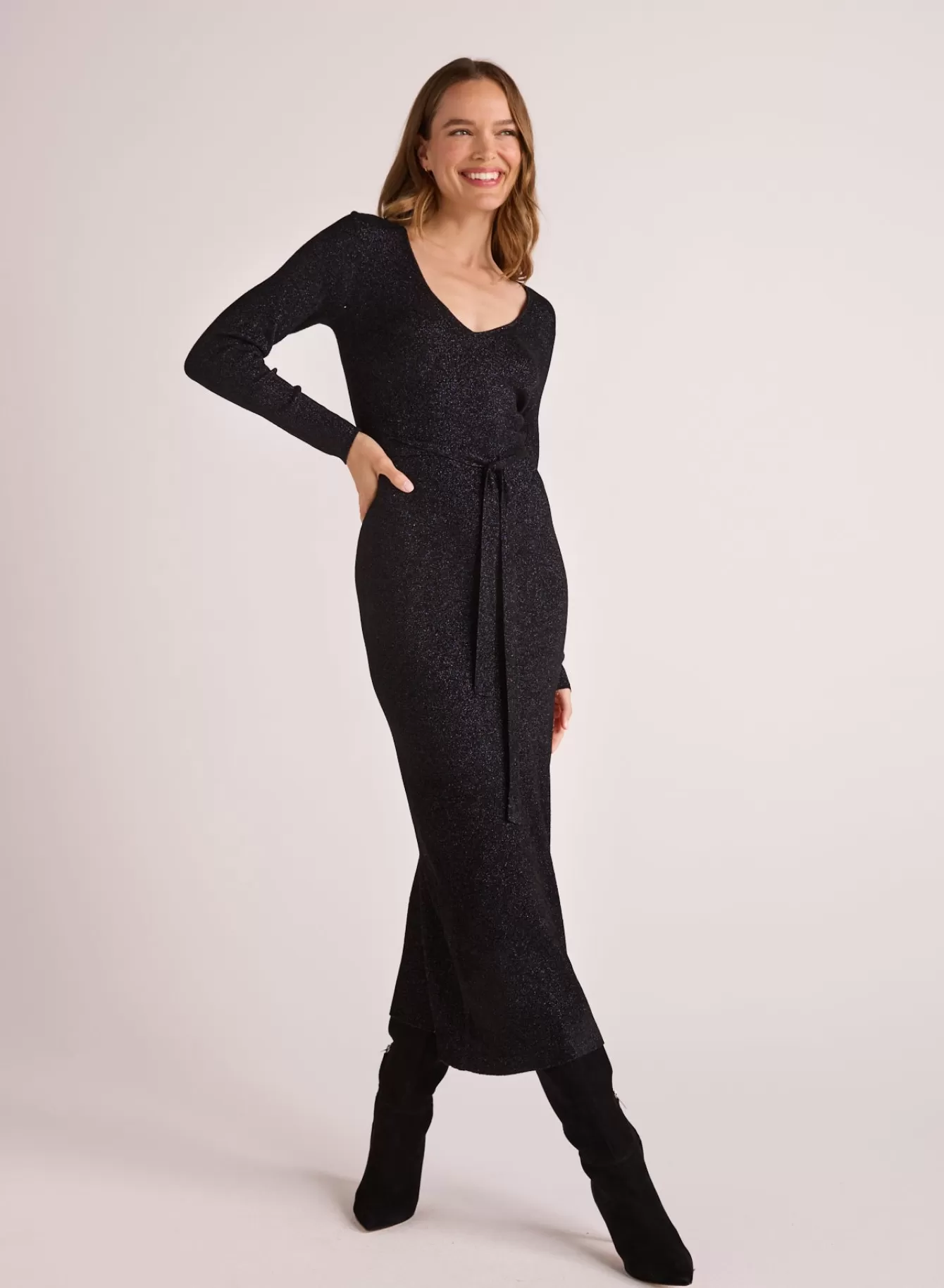 Bella Dahl Long Dresses-Long Sleeve Maxi Sweater Dress - Black with  Metallic