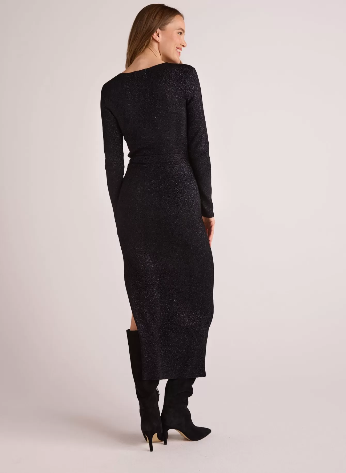 Bella Dahl Long Dresses-Long Sleeve Maxi Sweater Dress - Black with  Metallic