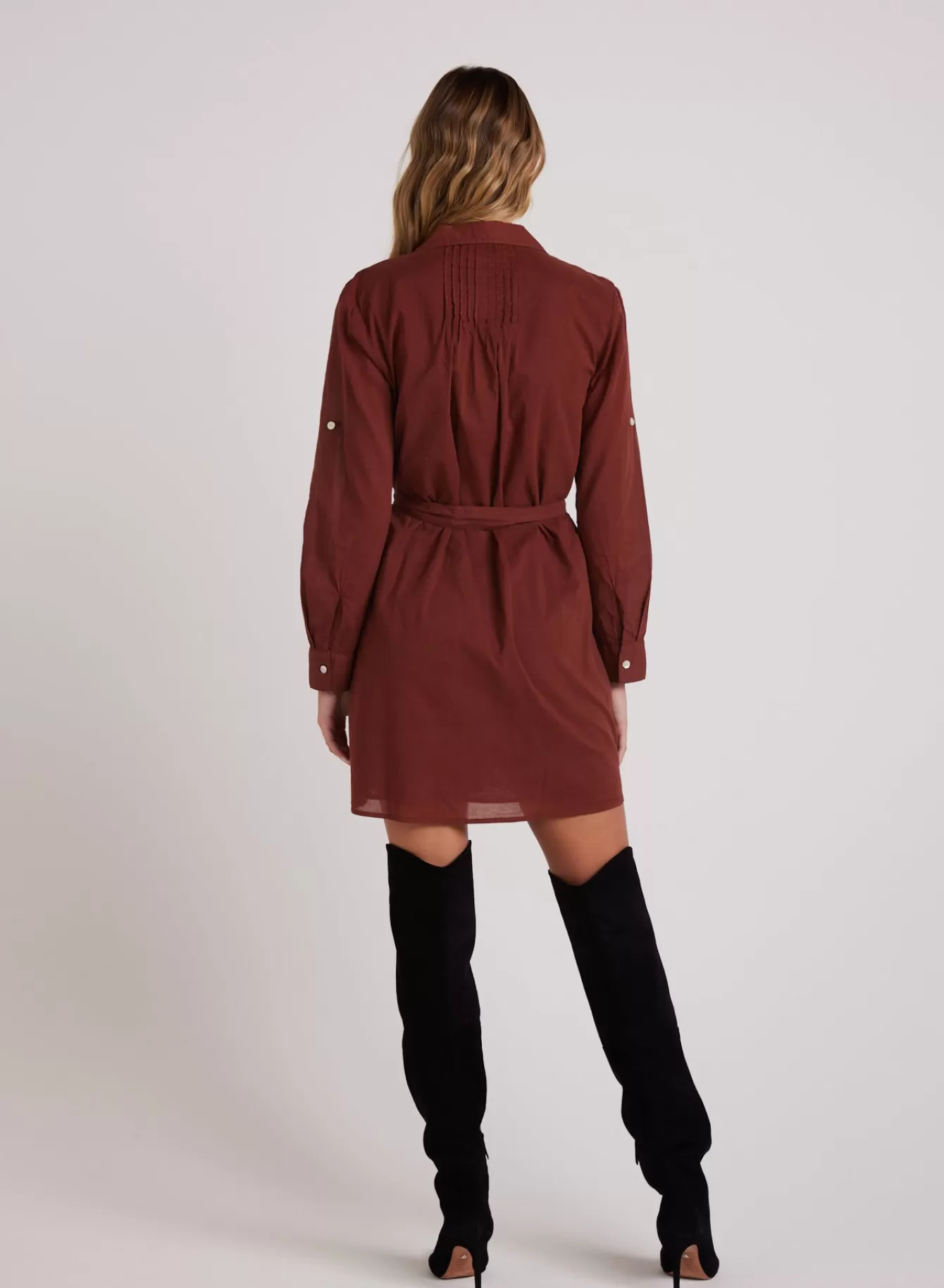 Bella Dahl Short Dresses-Long Sleeve Pintuck Dress - Cherry Mahogany