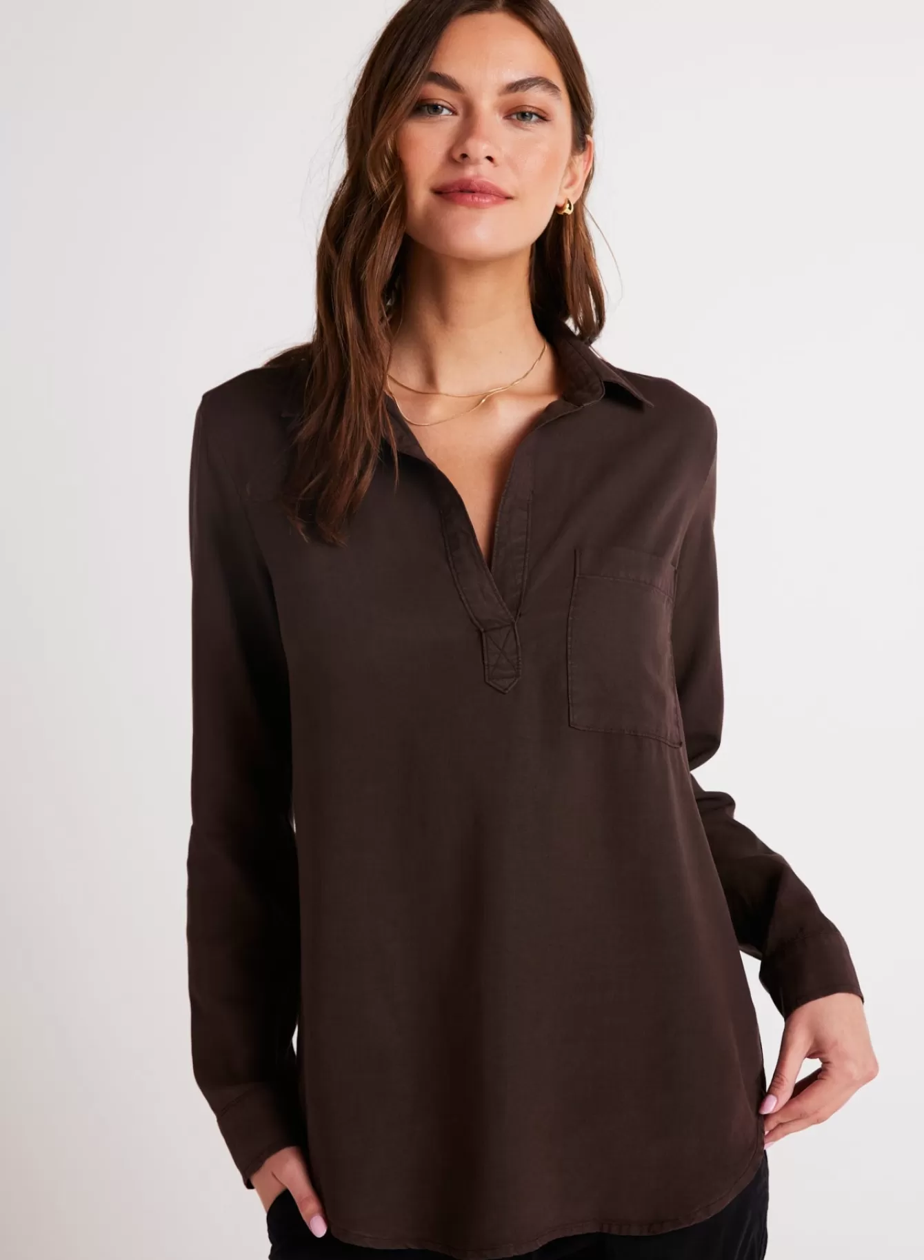 Bella Dahl Essentials Tops-Long Sleeve Pullover Tunic - Chestnut Brown