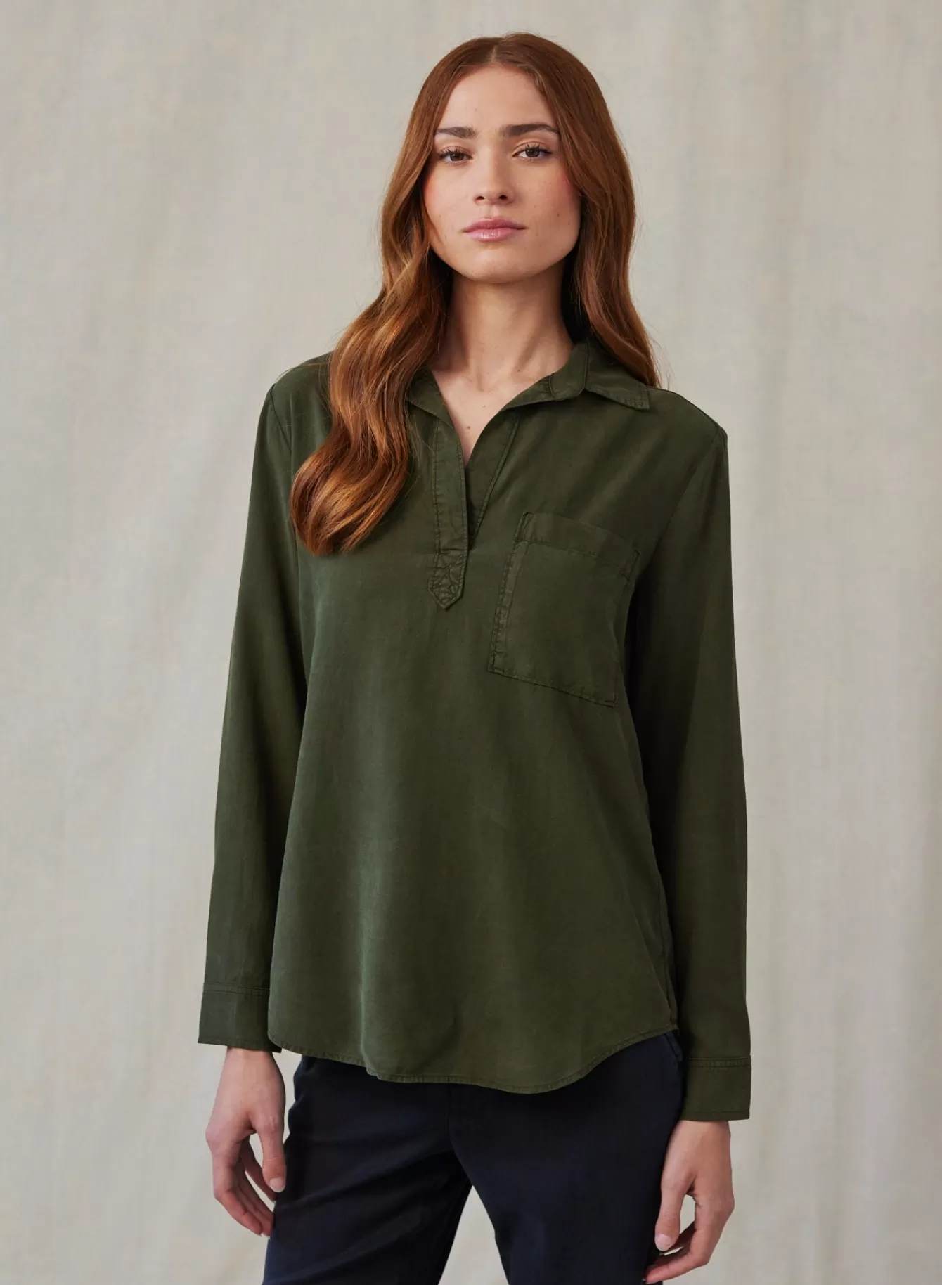 Bella Dahl Long Sleeve-Long Sleeve Pullover Tunic - Italian Herb