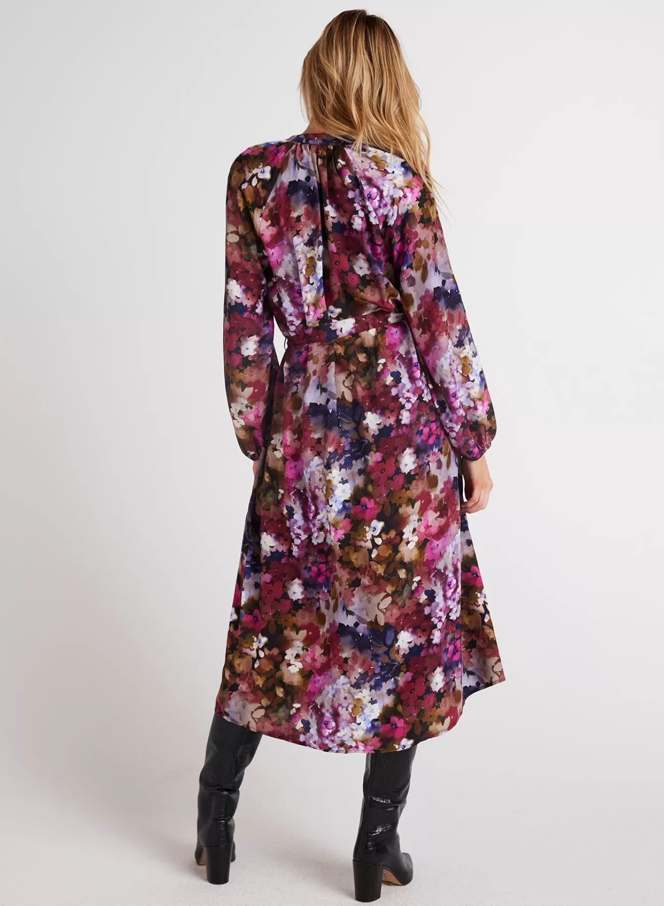 Bella Dahl Long Dresses-Long Sleeve Raglan Midi Dress - Twilight Fleur Print