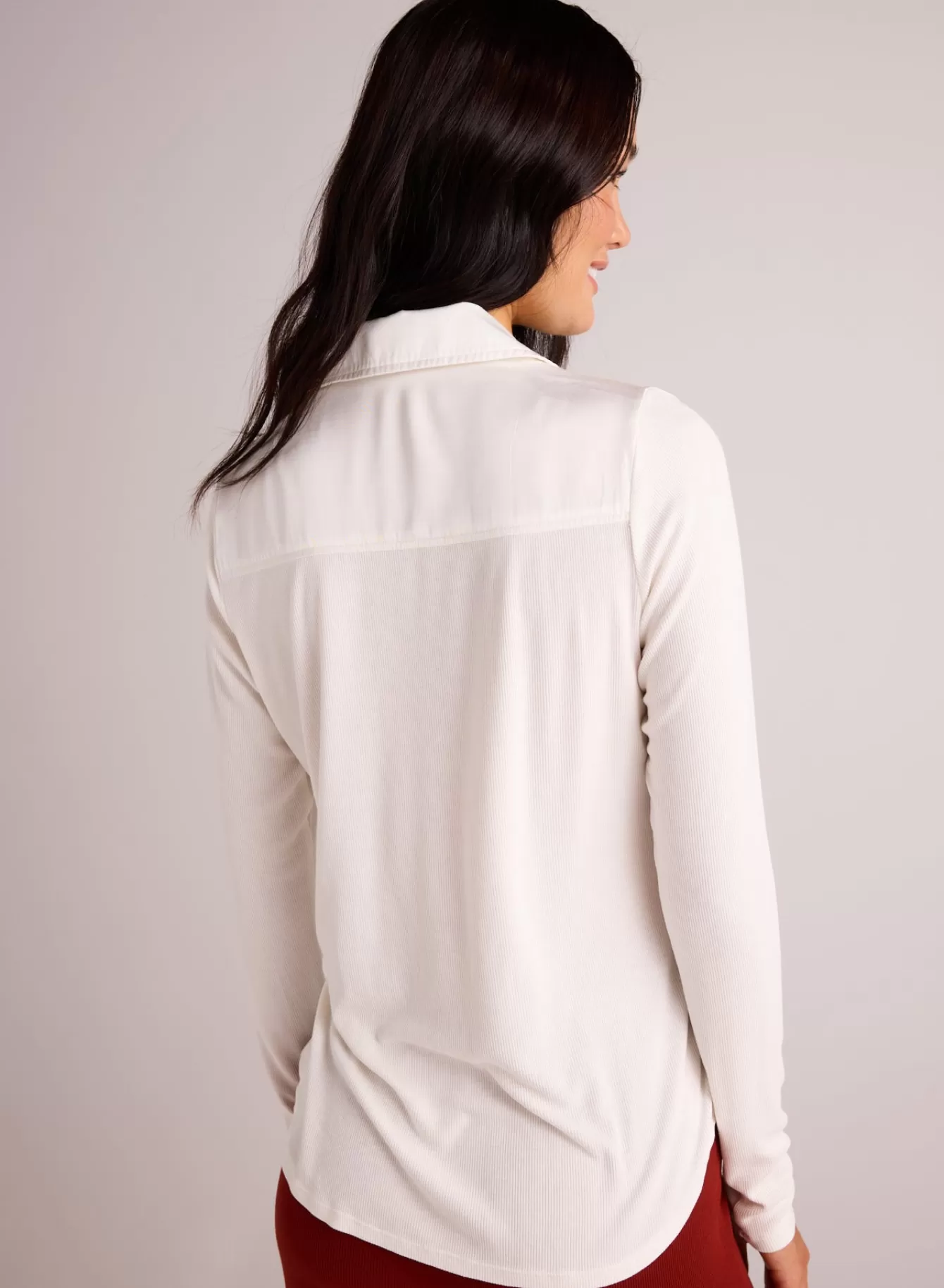 Bella Dahl Button Down-Long Sleeve Rib Mix Shirt - Winter White