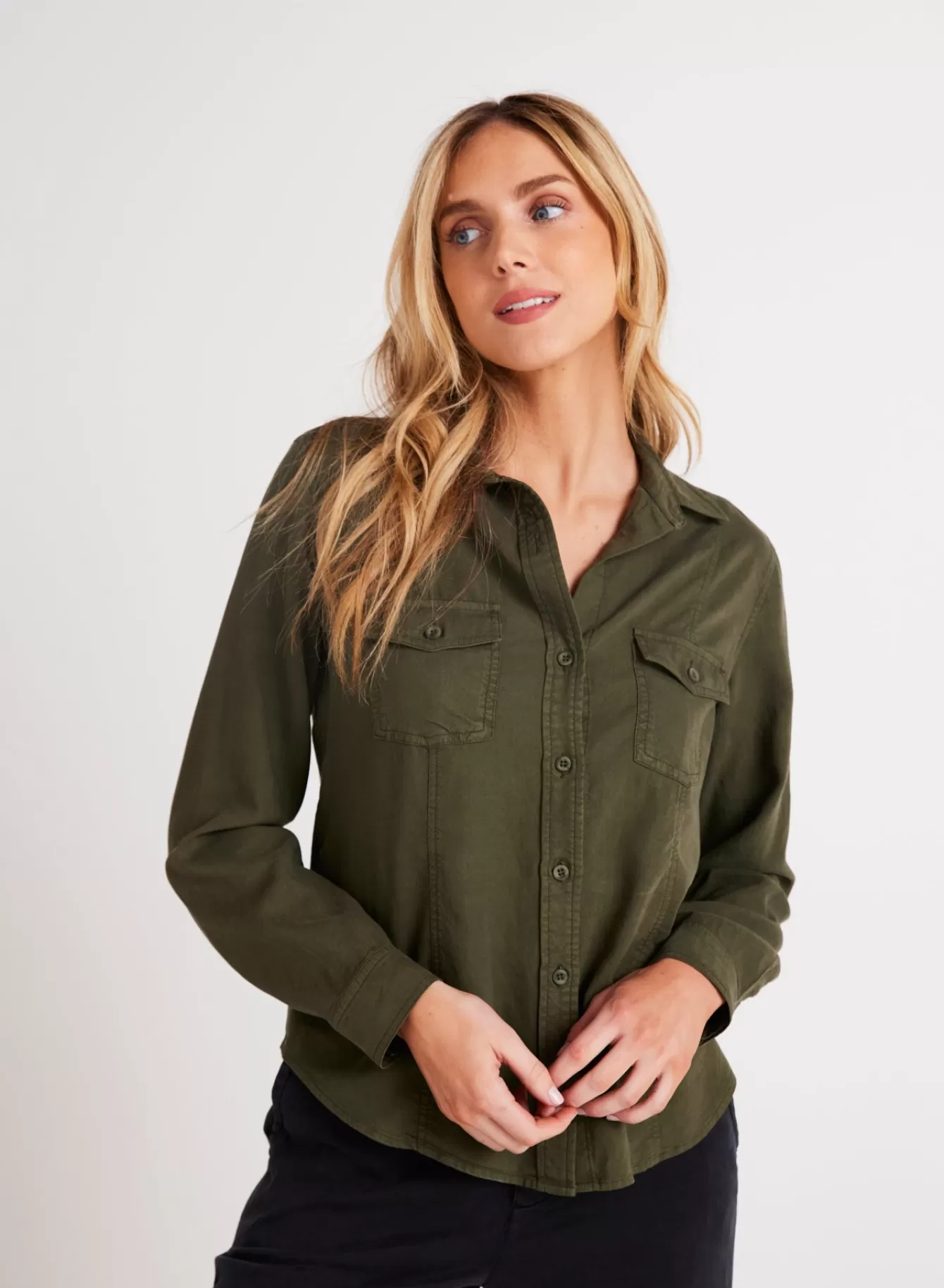 Bella Dahl Essentials Tops-Long Sleeve Seamed Shirt - Italian Herb