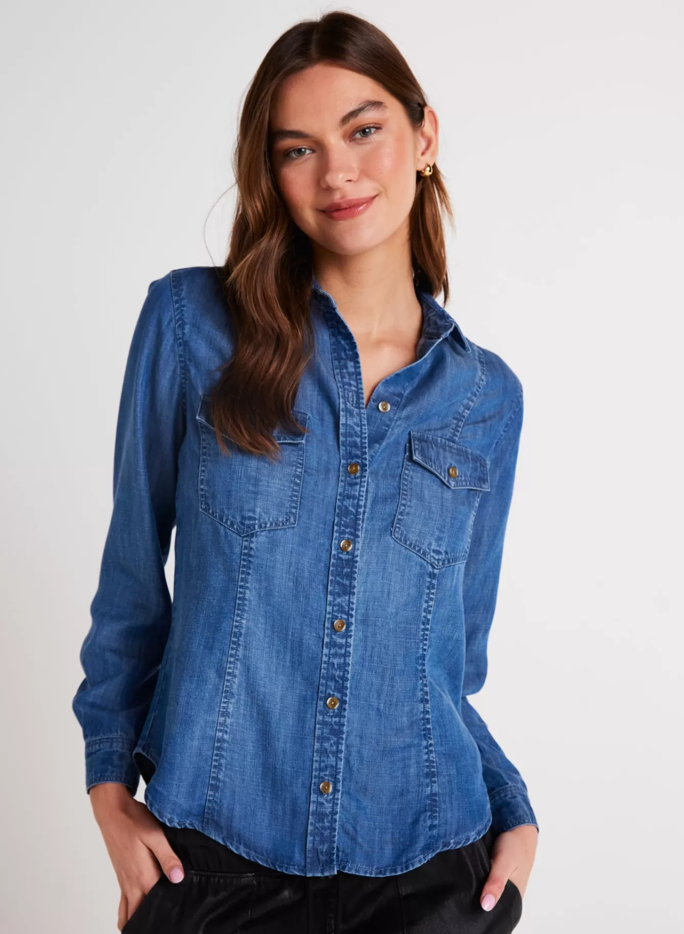 Bella Dahl Seasonal Essentials-Long Sleeve Seamed Shirt - Moonlit Haze Wash