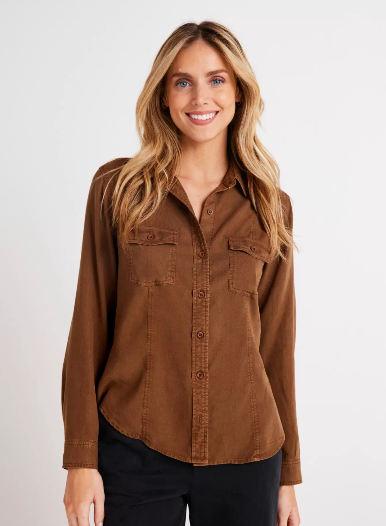 Bella Dahl Seasonal Essentials-Long Sleeve Seamed Shirt - Twilight Gold