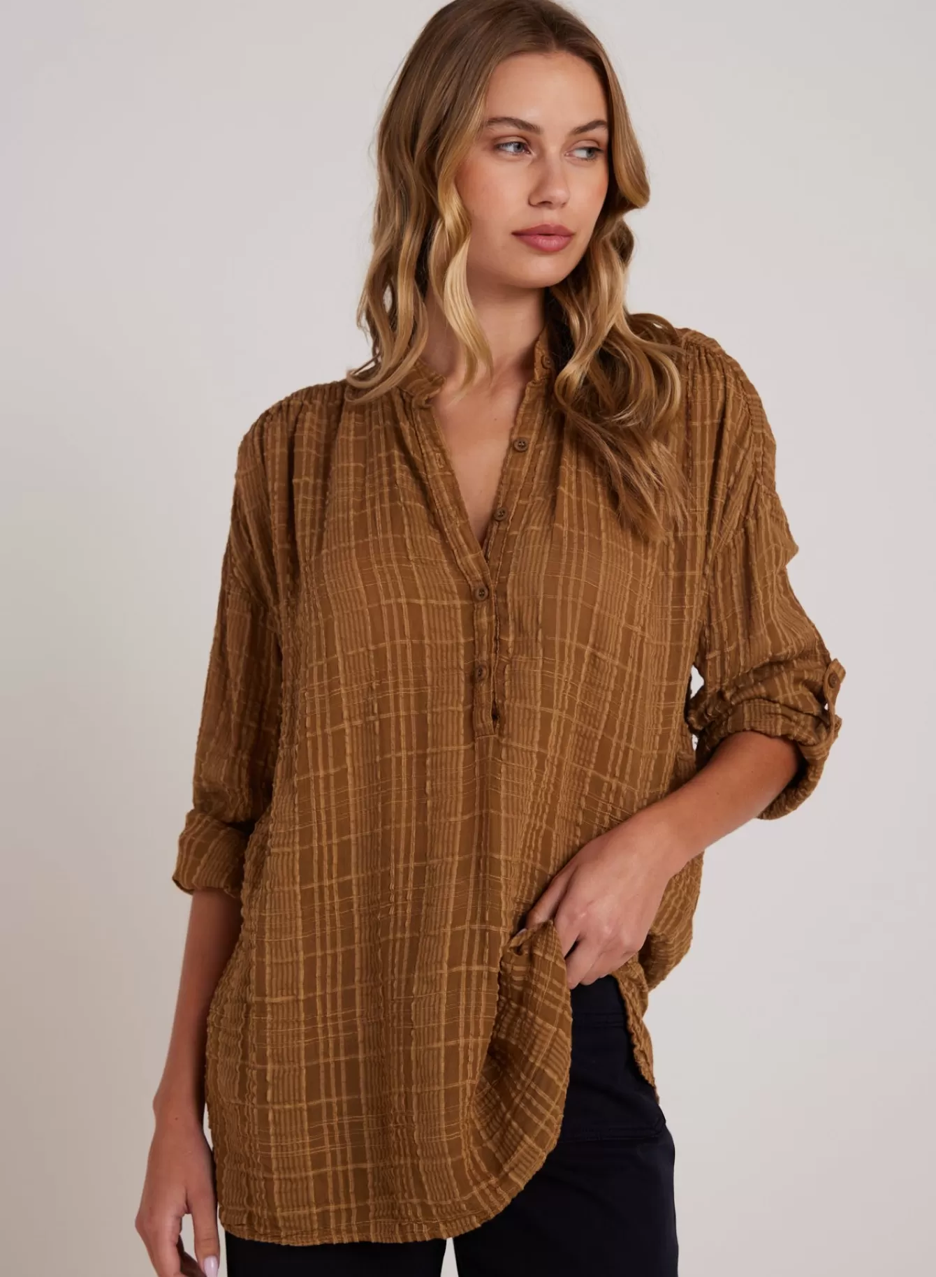 Bella Dahl Long Sleeve-Long Sleeve Shirred Pullover - Topaz Gold