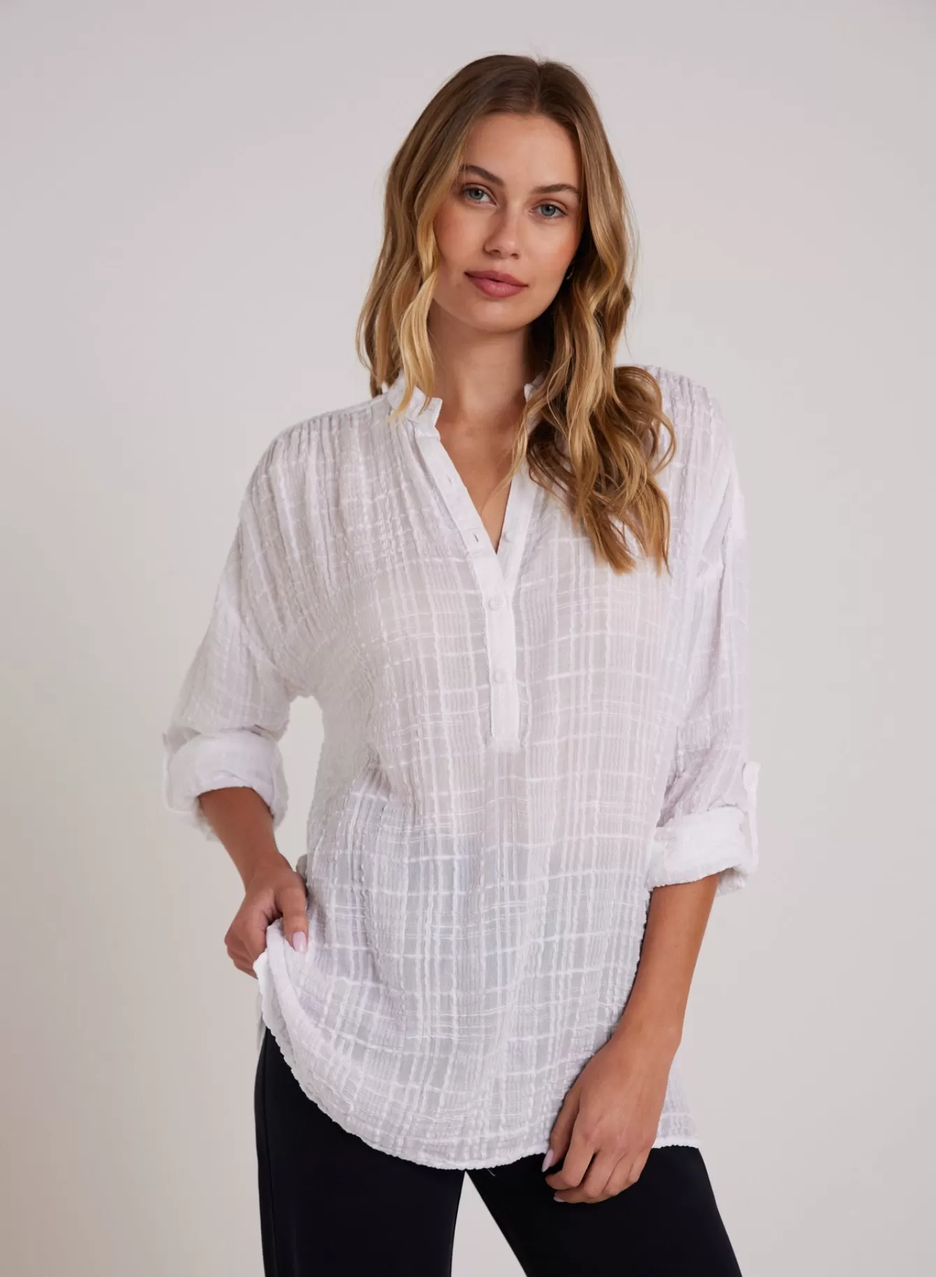 Bella Dahl Button Down-Long Sleeve Shirred Pullover -