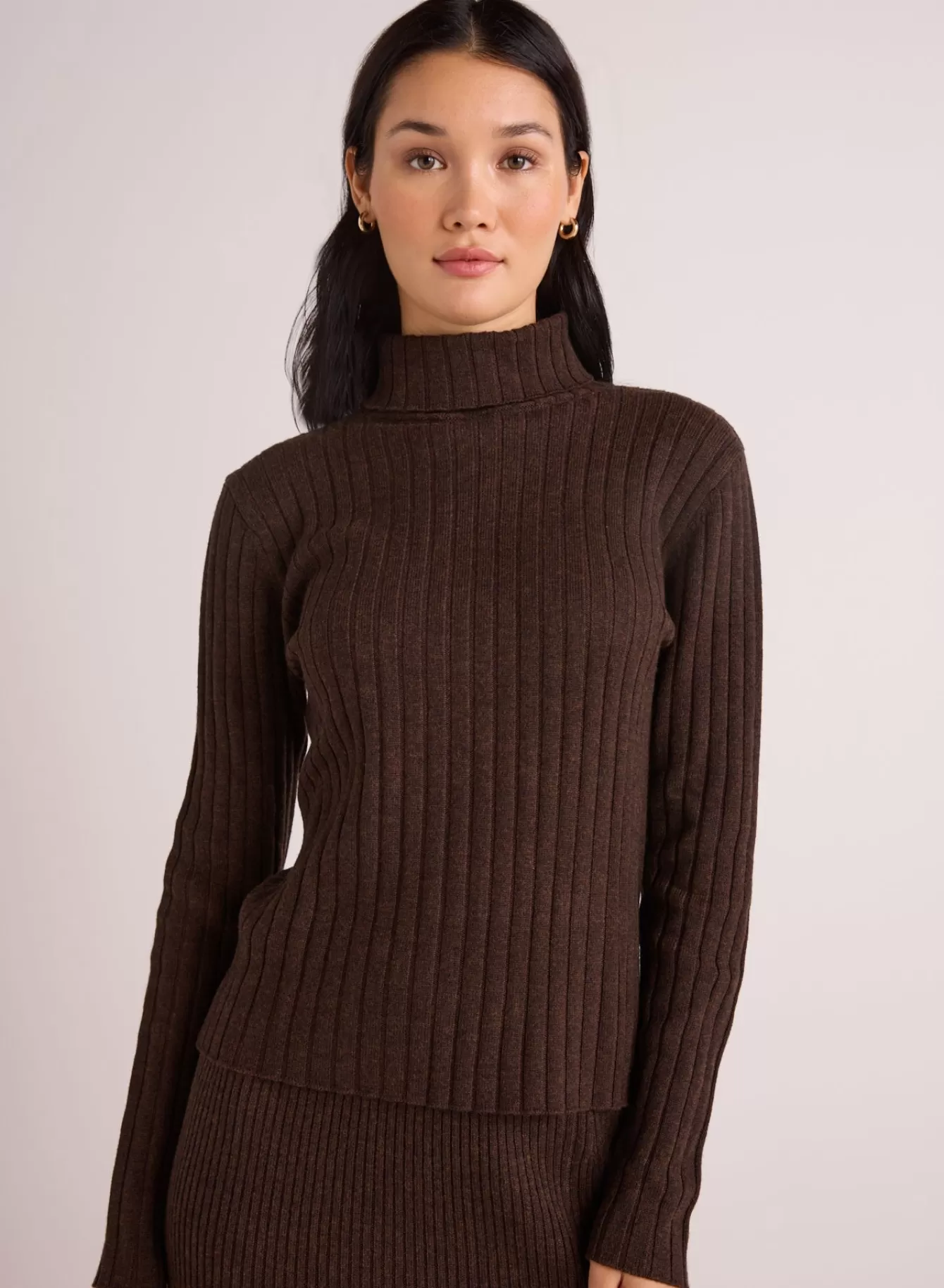 Bella Dahl Sweaters-Long Sleeve Turtleneck Sweater  - Heather Brown