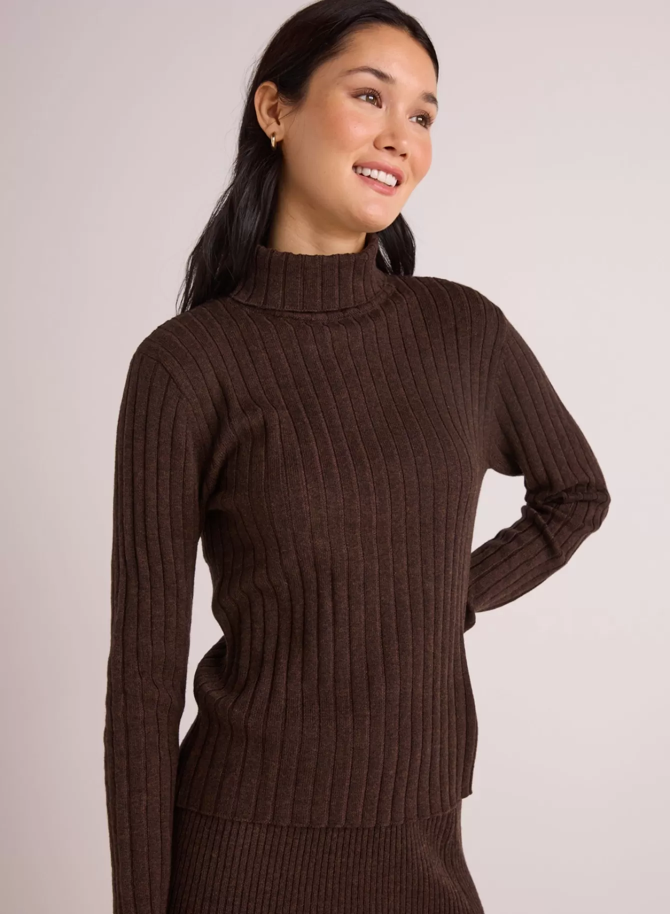 Bella Dahl Sweaters-Long Sleeve Turtleneck Sweater  - Heather Brown