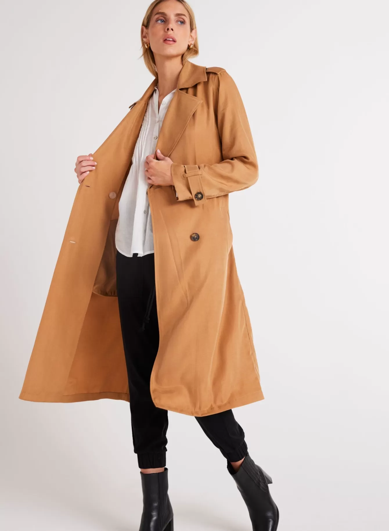 Bella Dahl Outerwear-Luxe Twill Trench Coat - Golden Camel