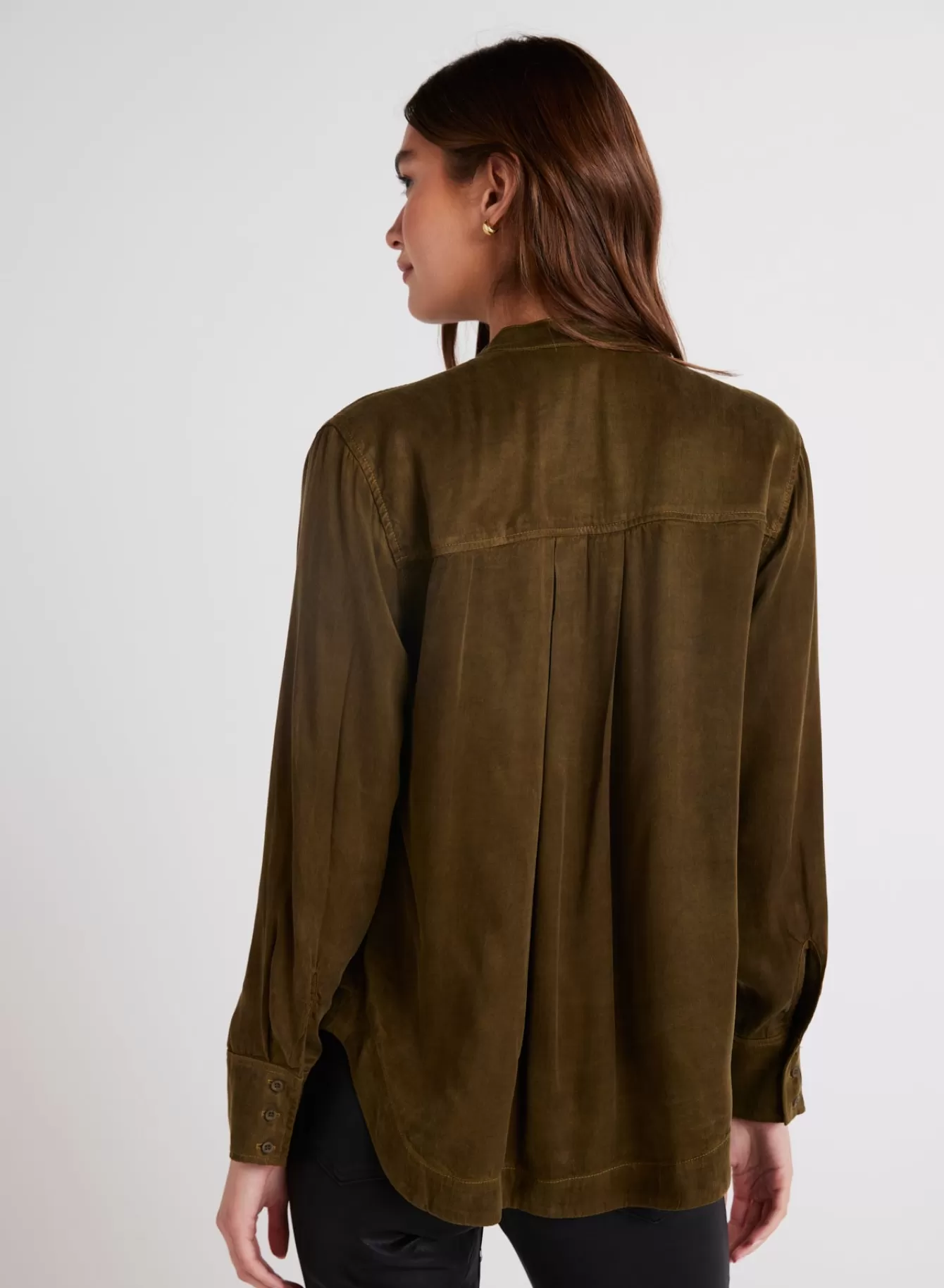 Bella Dahl Long Sleeve-Mandarin Collar Button Down - Autumn Olive