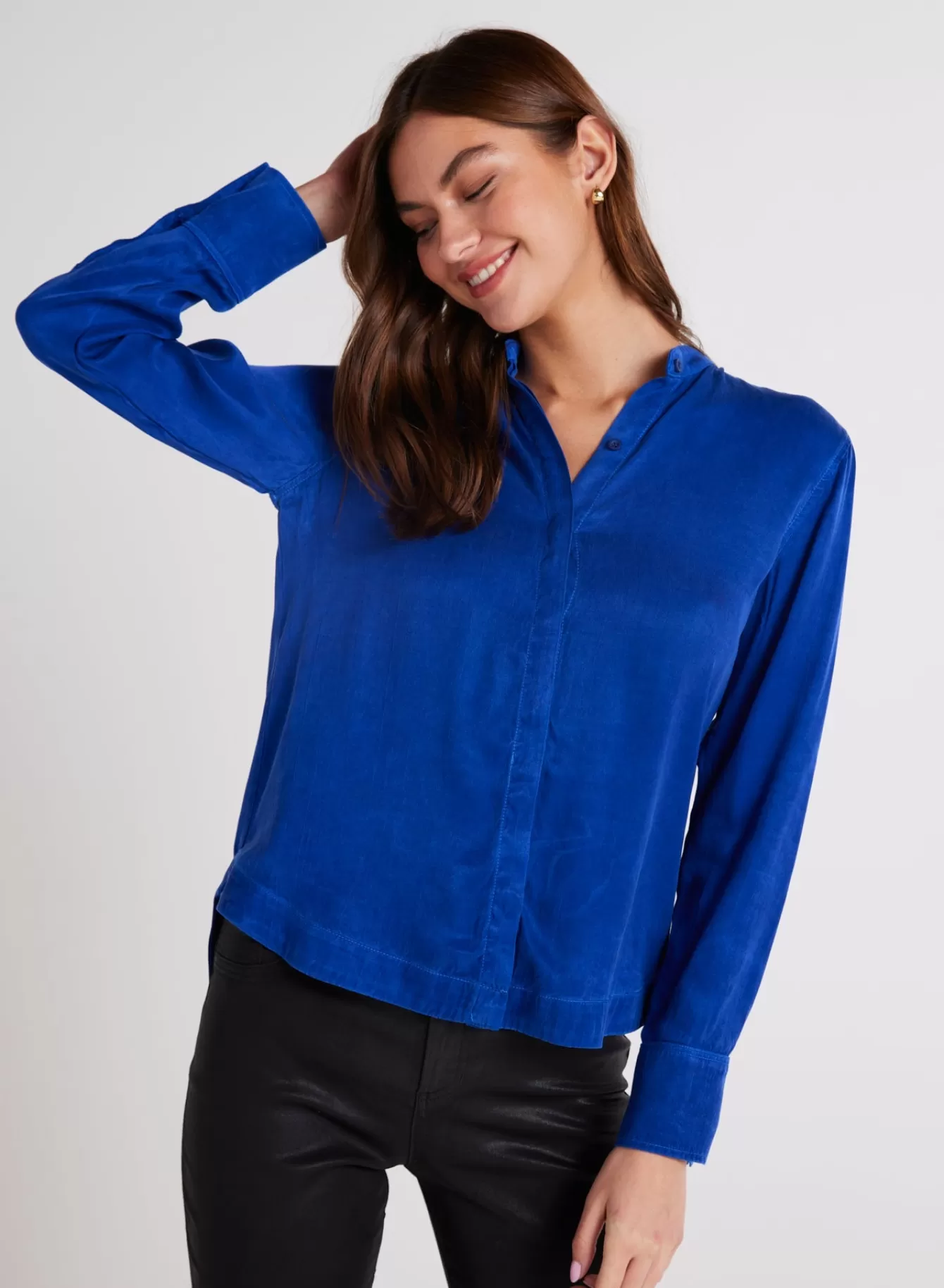 Bella Dahl Long Sleeve-Mandarin Collar Button Down - Rich Cobalt