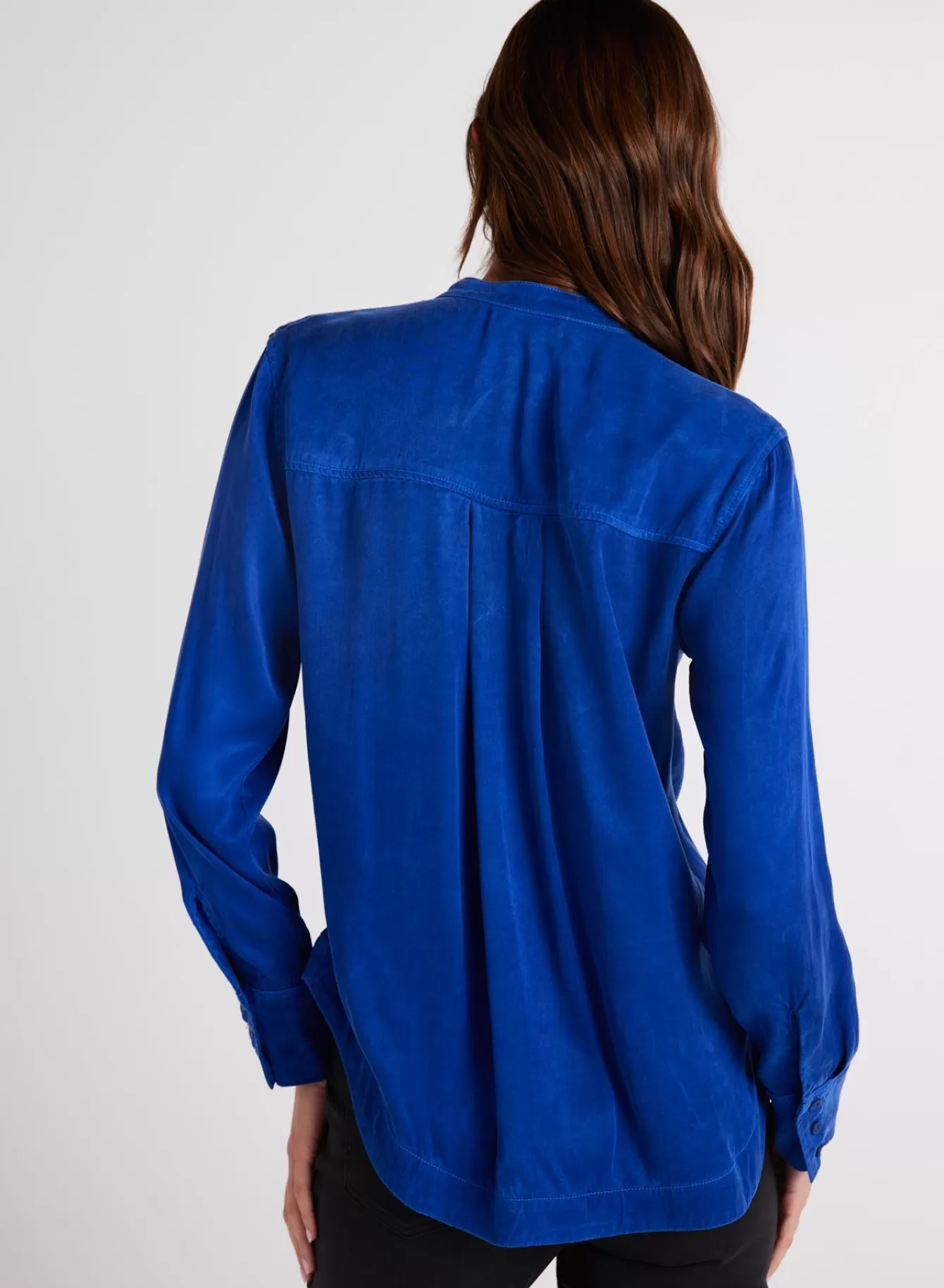 Bella Dahl Long Sleeve-Mandarin Collar Button Down - Rich Cobalt