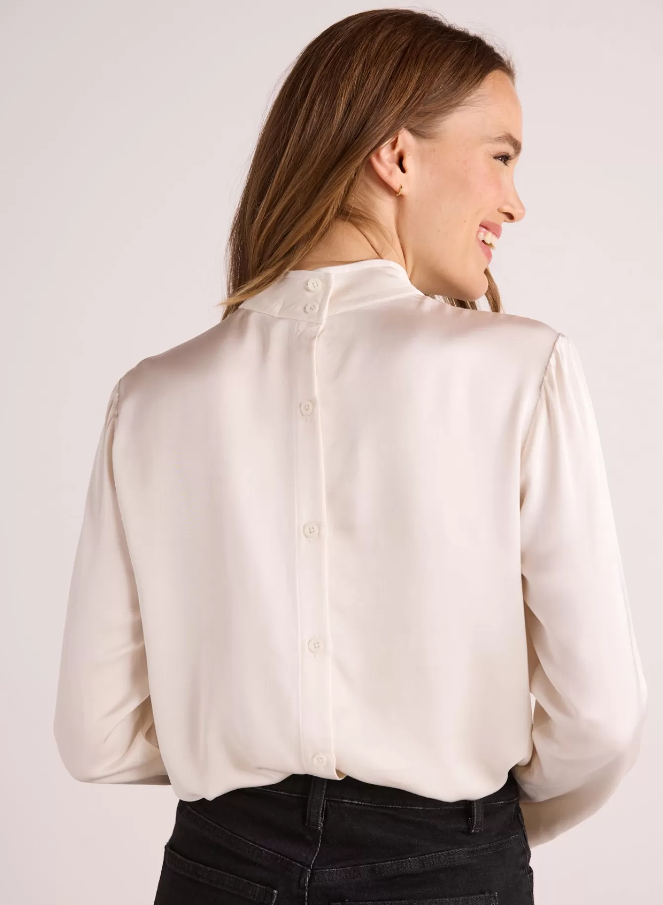 Bella Dahl Long Sleeve-Mock Neck Button Back Top - Winter White