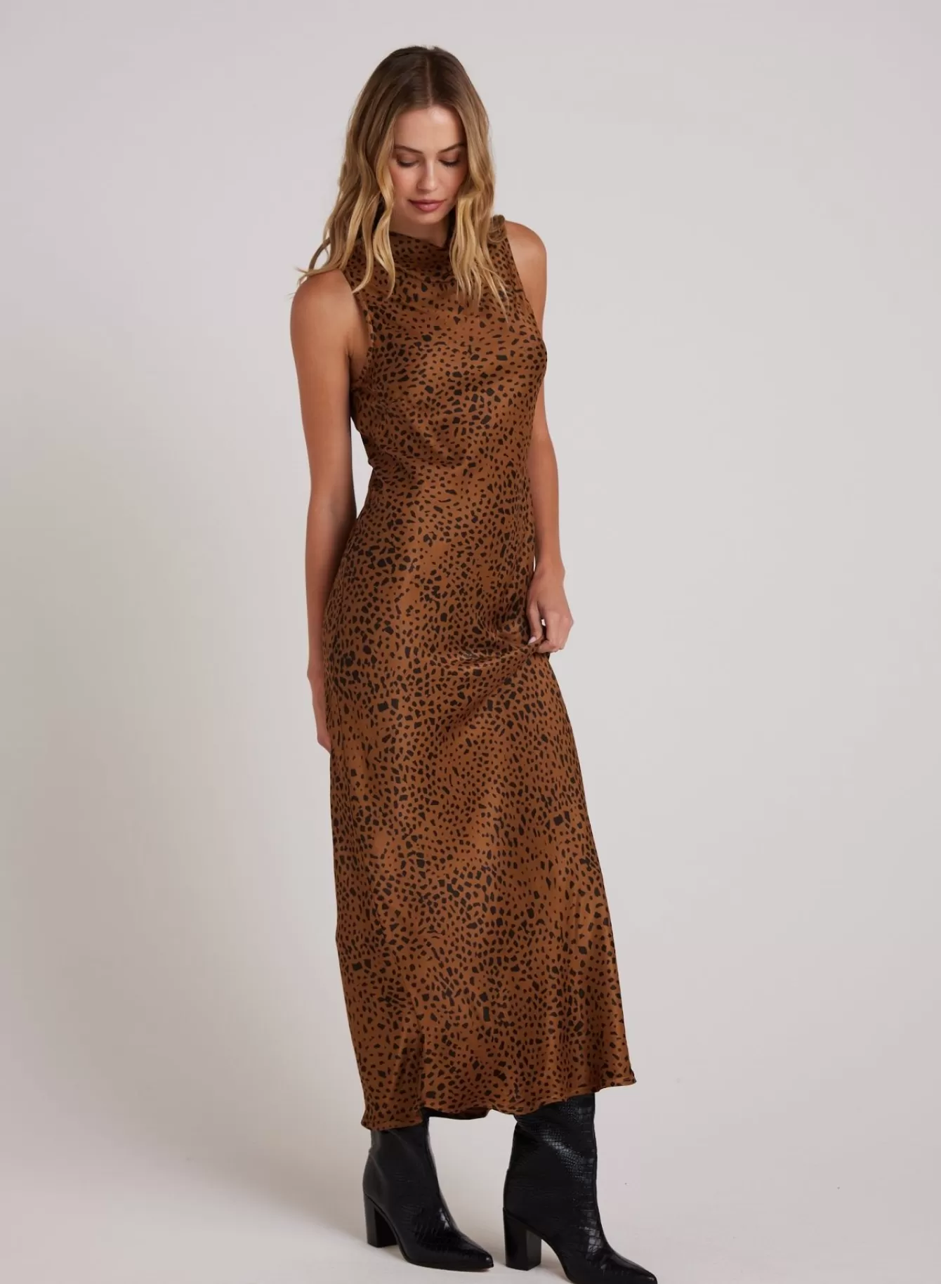 Bella Dahl Long Dresses-Mock Neck Halter Dress - Bronzed Maple