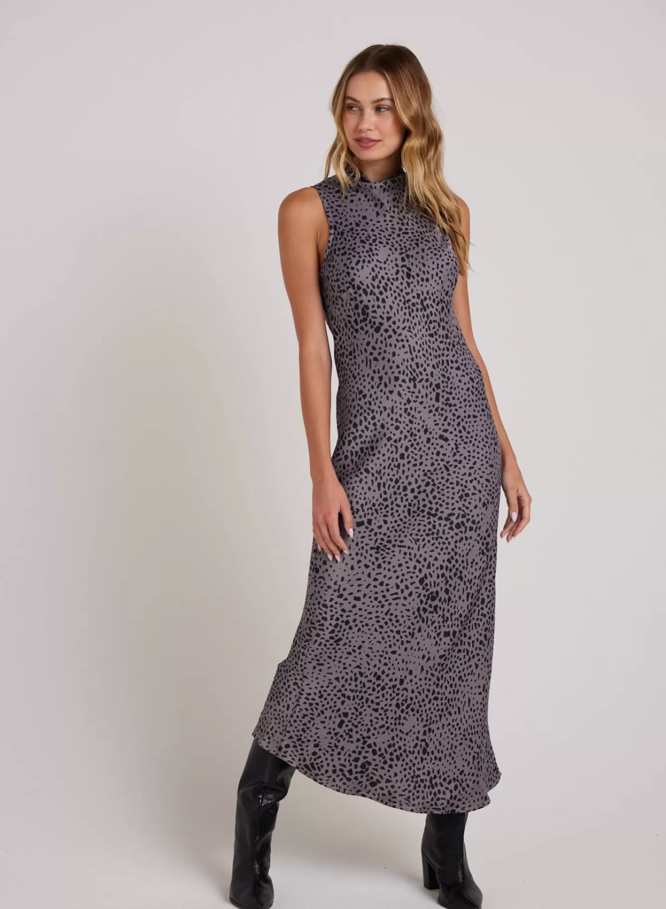 Bella Dahl Long Dresses-Mock Neck Halter Dress - Onyx Steel