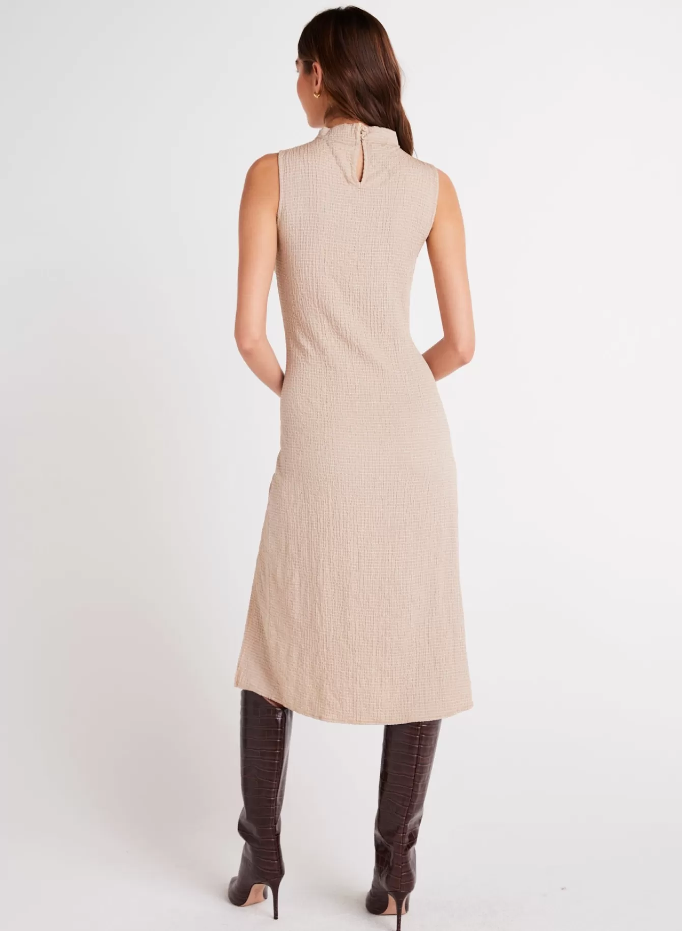 Bella Dahl Long Dresses-Mock Neck Midi Dress - Light Oak