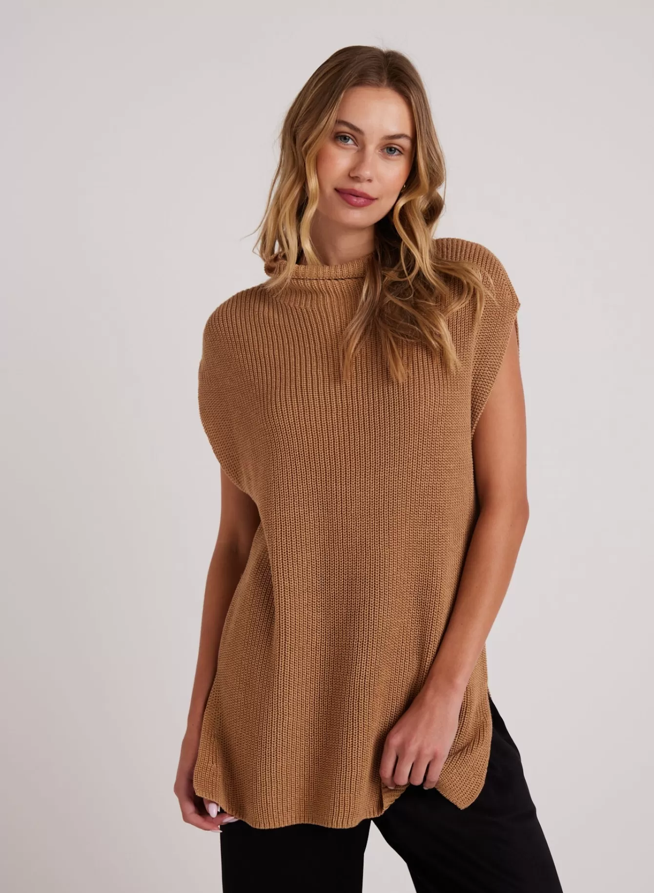 Bella Dahl Sweaters-Mock Neck Sweater Tunic - Golden Camel