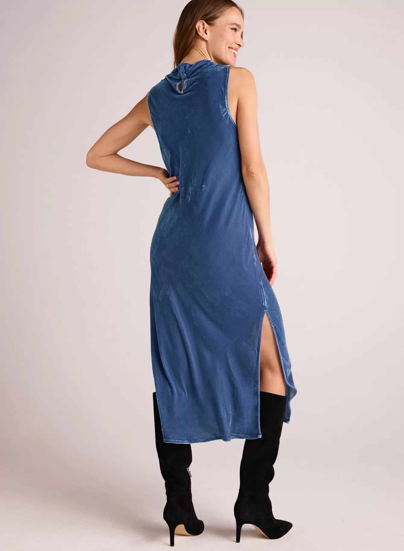 Bella Dahl Long Dresses-Mock Neck Velvet Dress - Nordic Blue