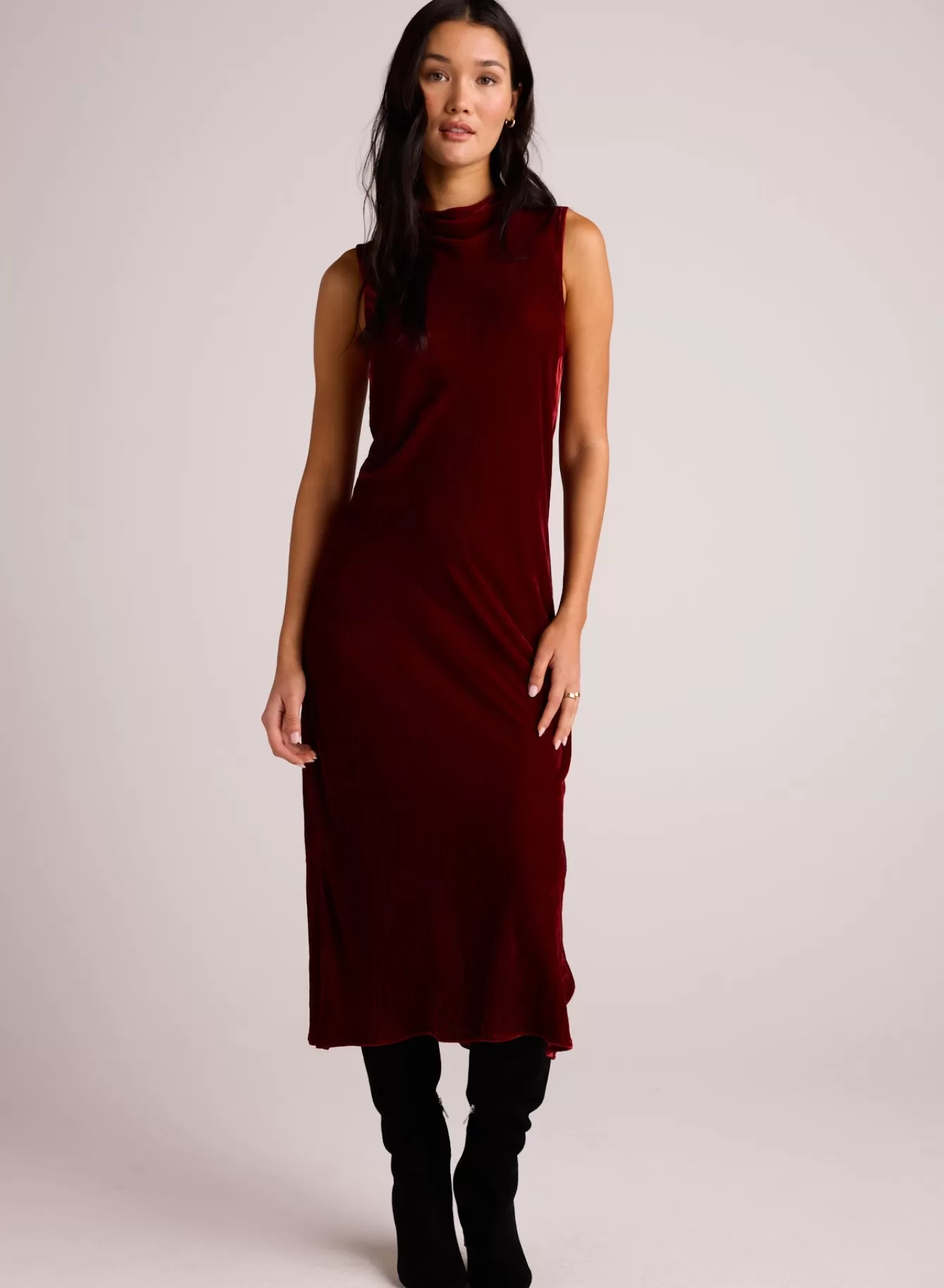 Bella Dahl Long Dresses-Mock Neck Velvet Dress - Winter Rouge