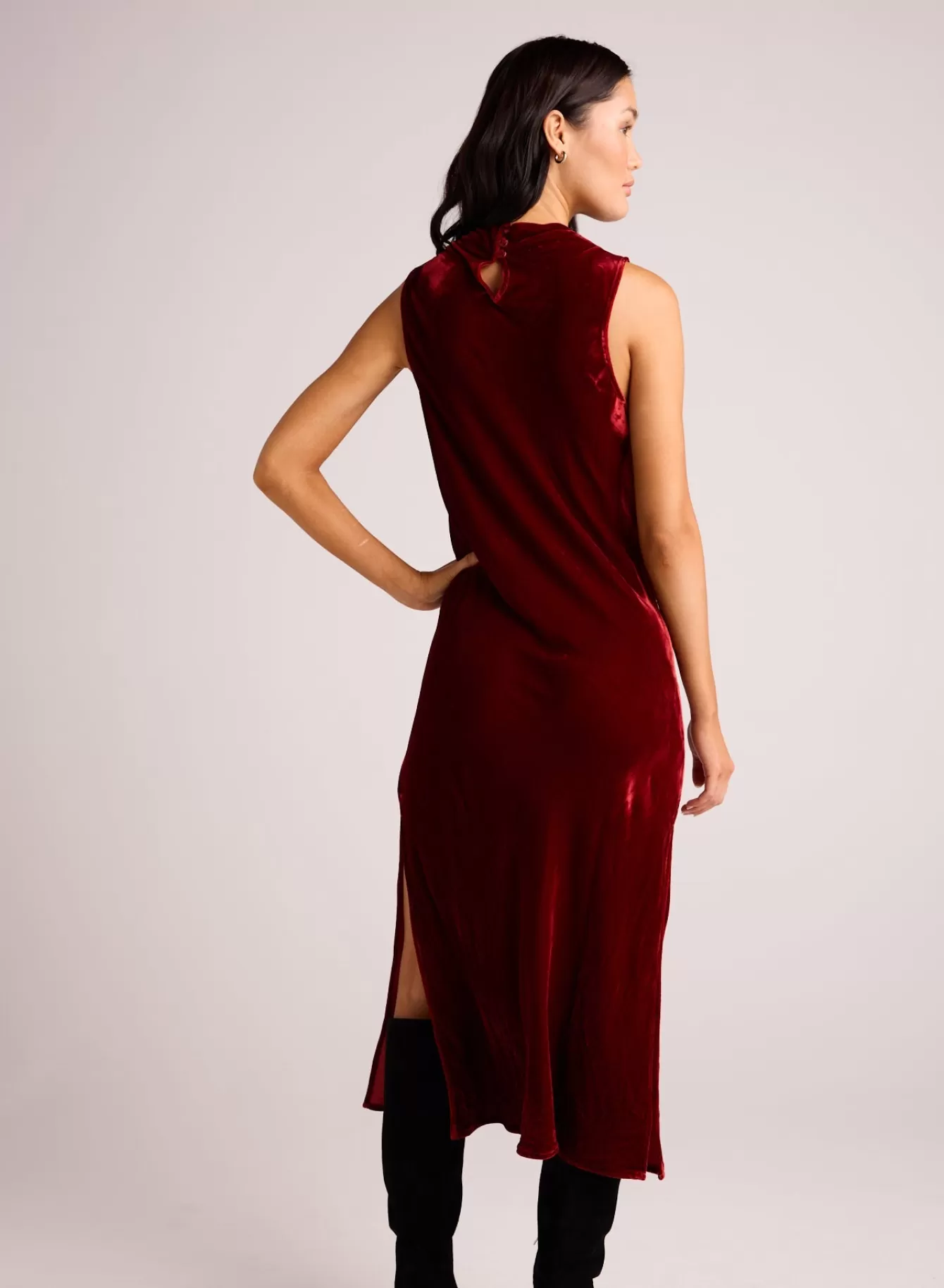 Bella Dahl Long Dresses-Mock Neck Velvet Dress - Winter Rouge