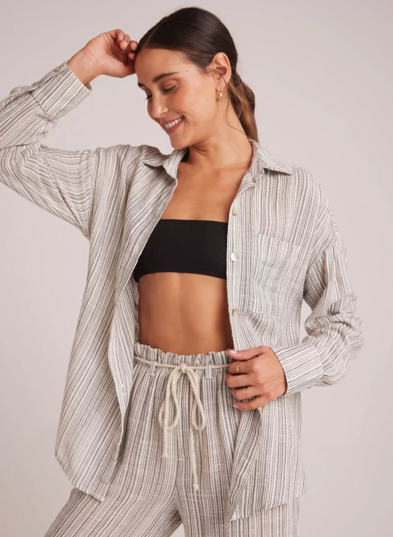 Bella Dahl Long Sleeve-Oversize Pocket  Button Down - Eze Slub Stripe