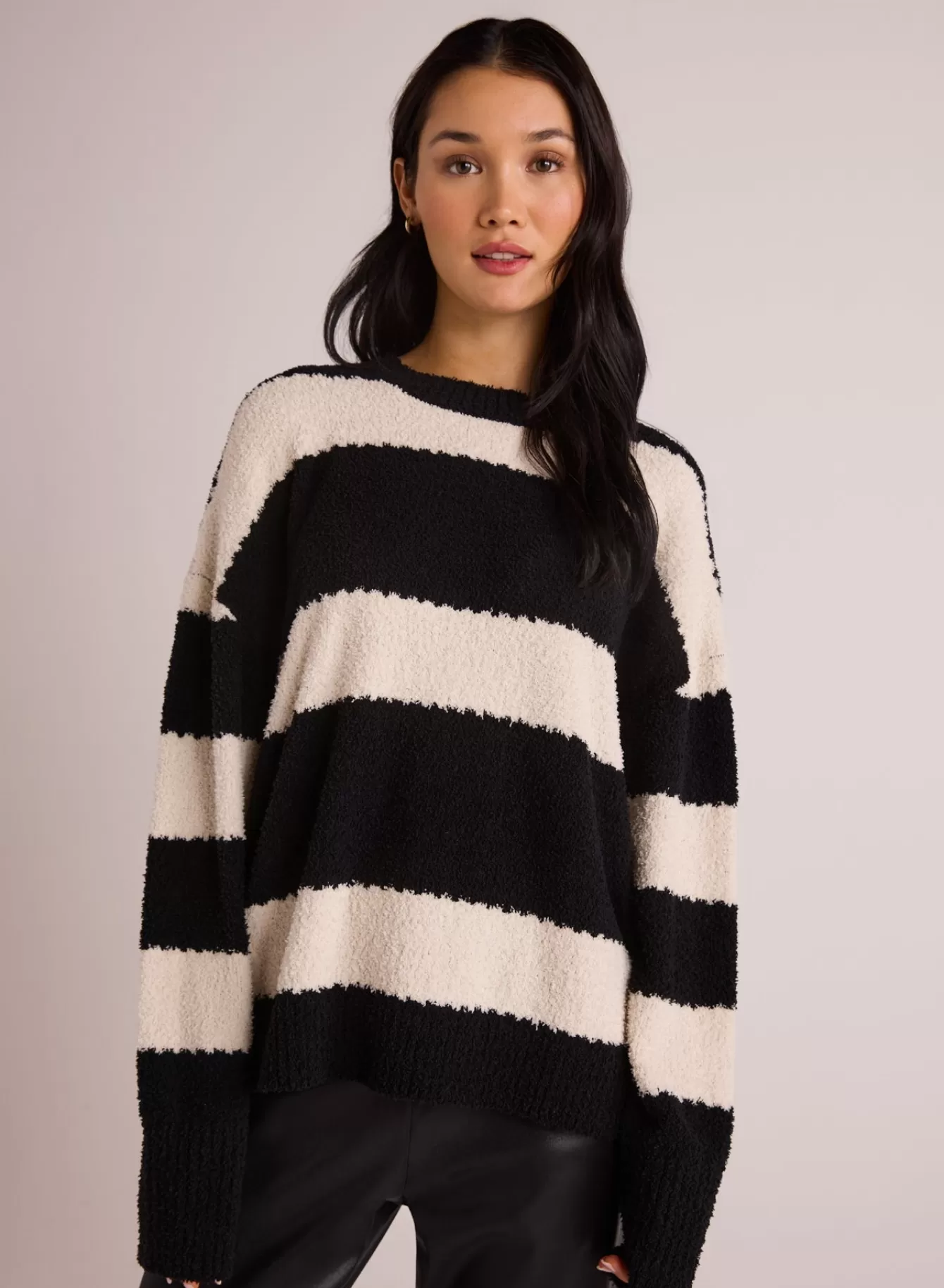 Bella Dahl Sweaters-Oversized  Crew Neck Sweater - Bone & Black