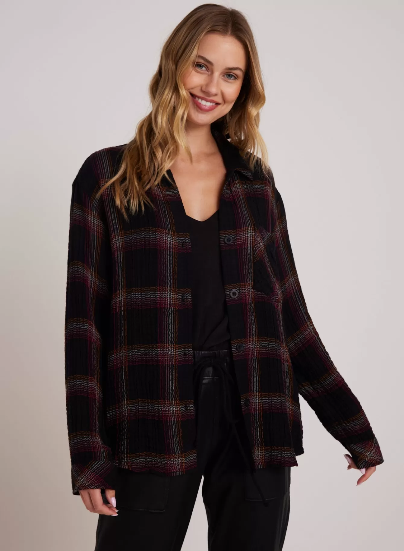 Bella Dahl Long Sleeve-Oversized Shirt with Pocket - Autumn Sunset Plaid