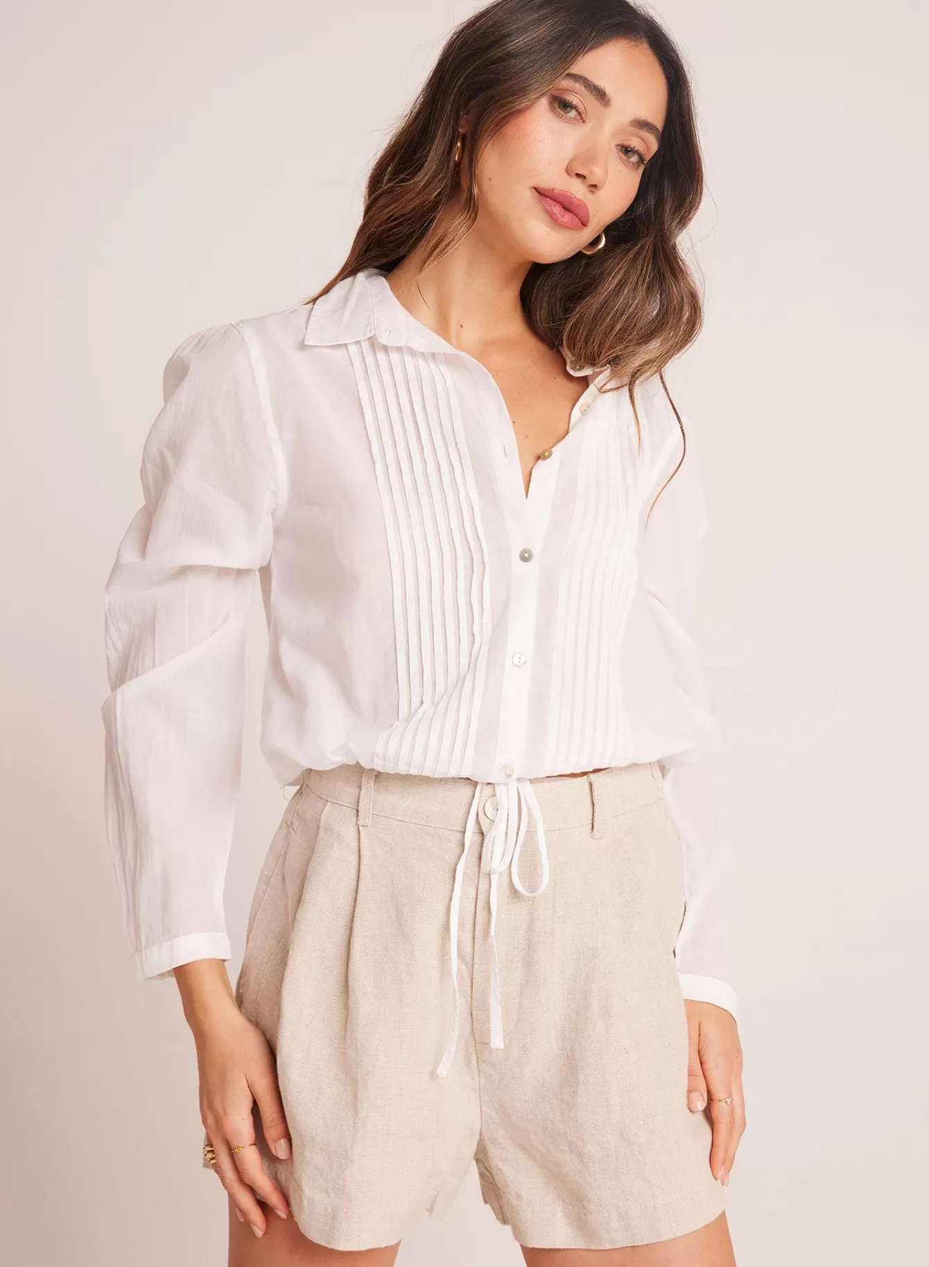 Bella Dahl Long Sleeve-Pintuck Crop Button Down -