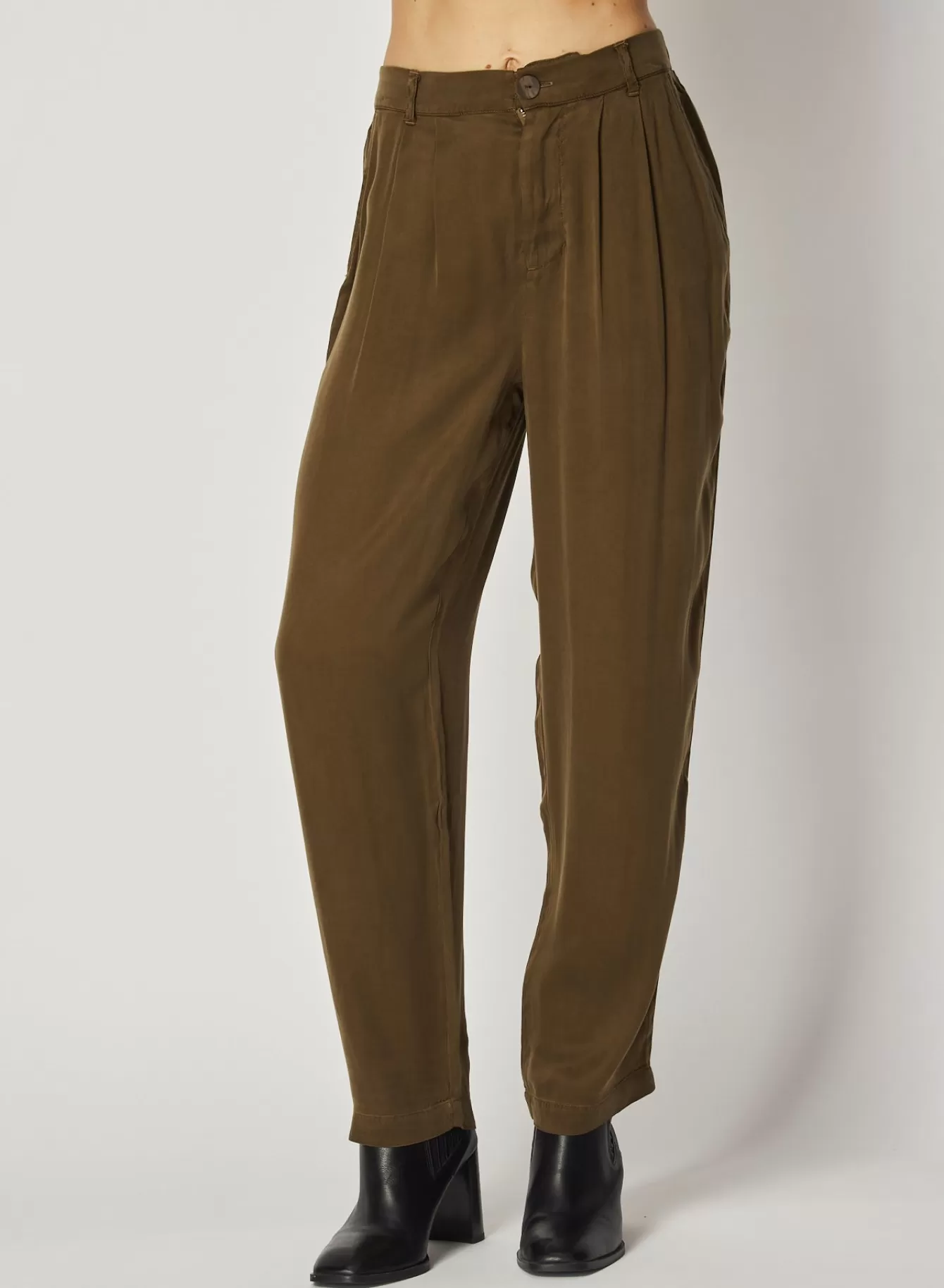 Bella Dahl Pants-Pleat Front Trouser - Autumn Olive