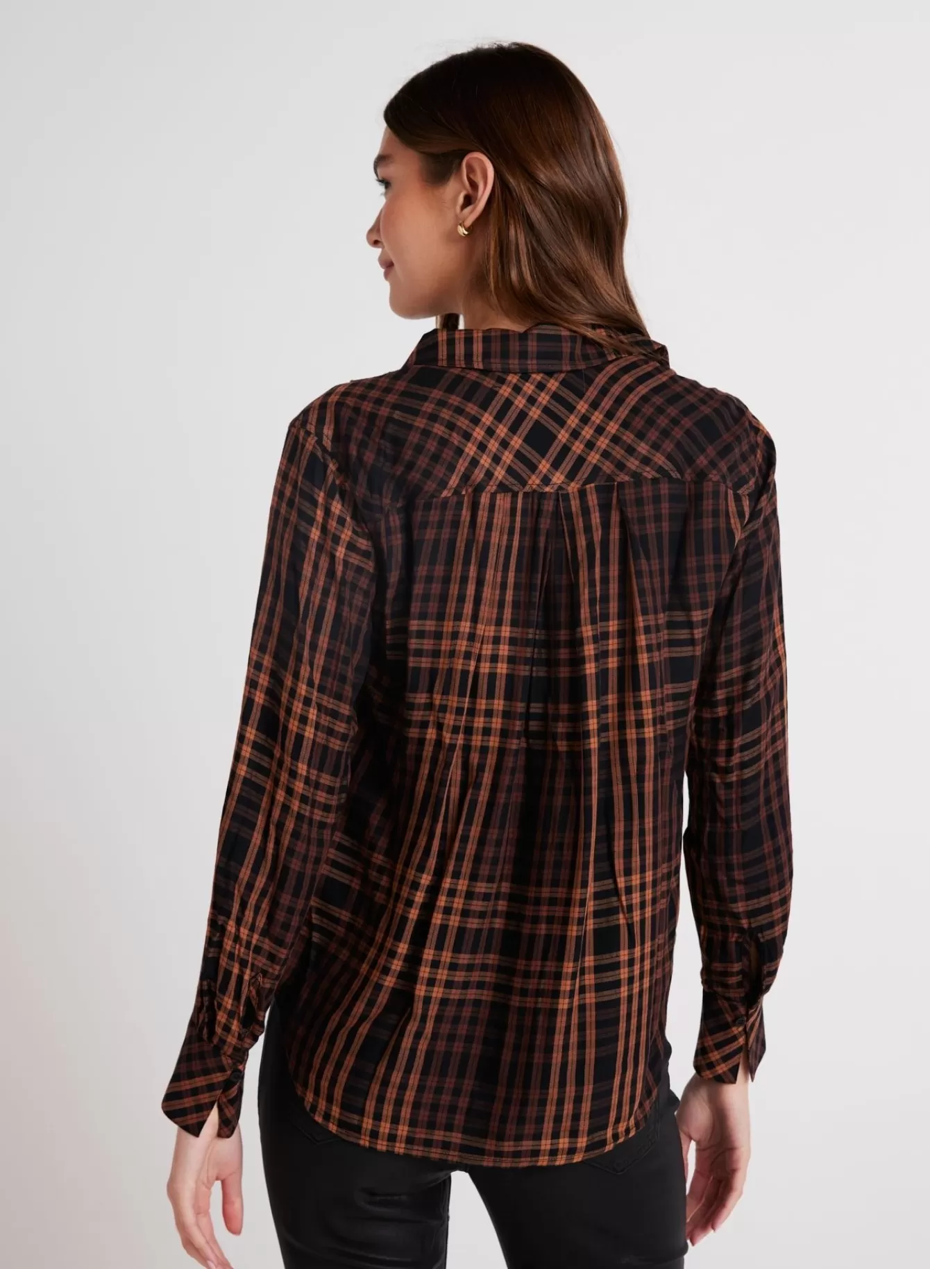 Bella Dahl Long Sleeve-Pleated Button Down Shirt - Autumn Ember Plaid