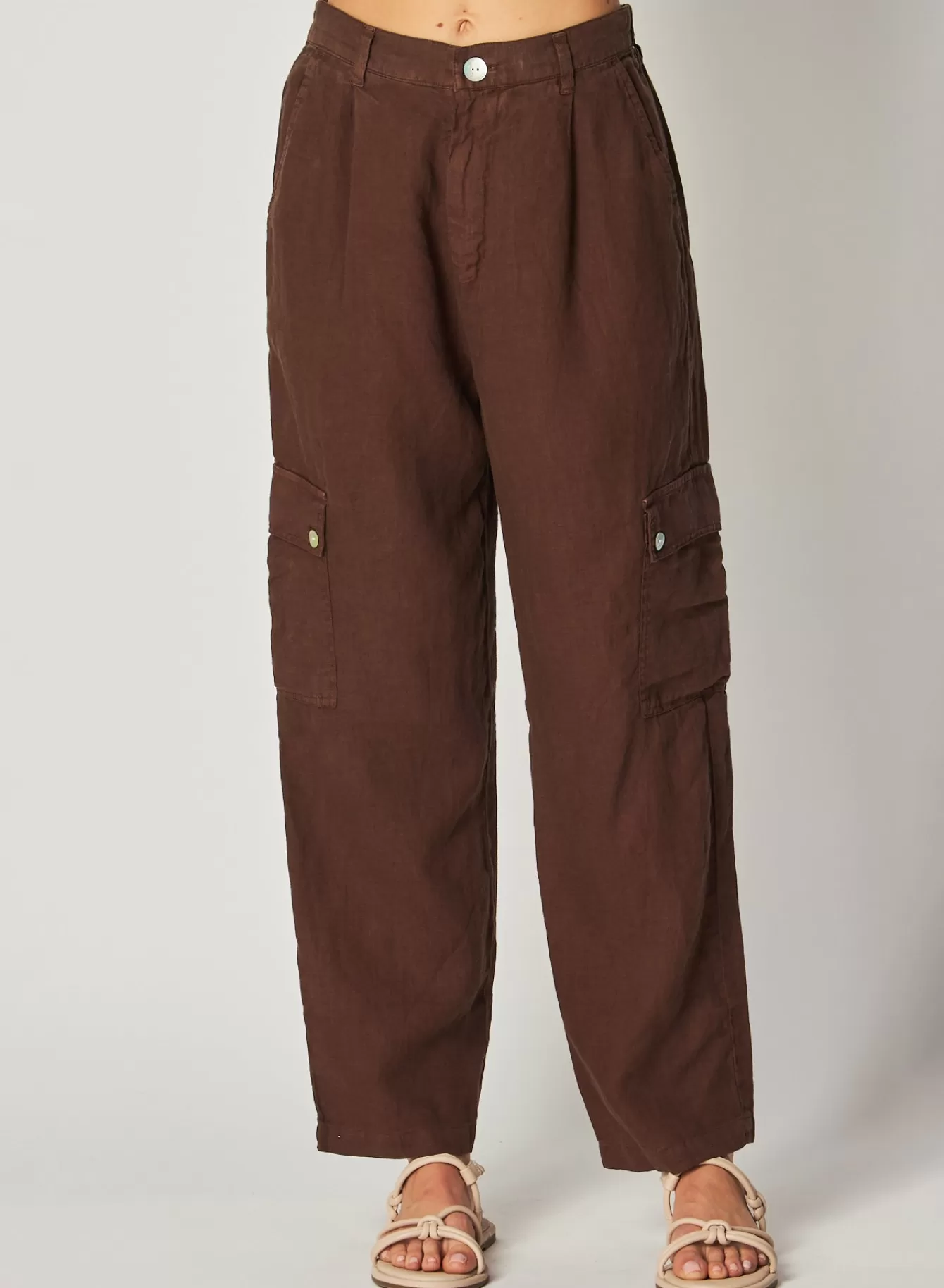 Bella Dahl Pants-Pleated Linen Cargo Trousers - Cocoa Cabana