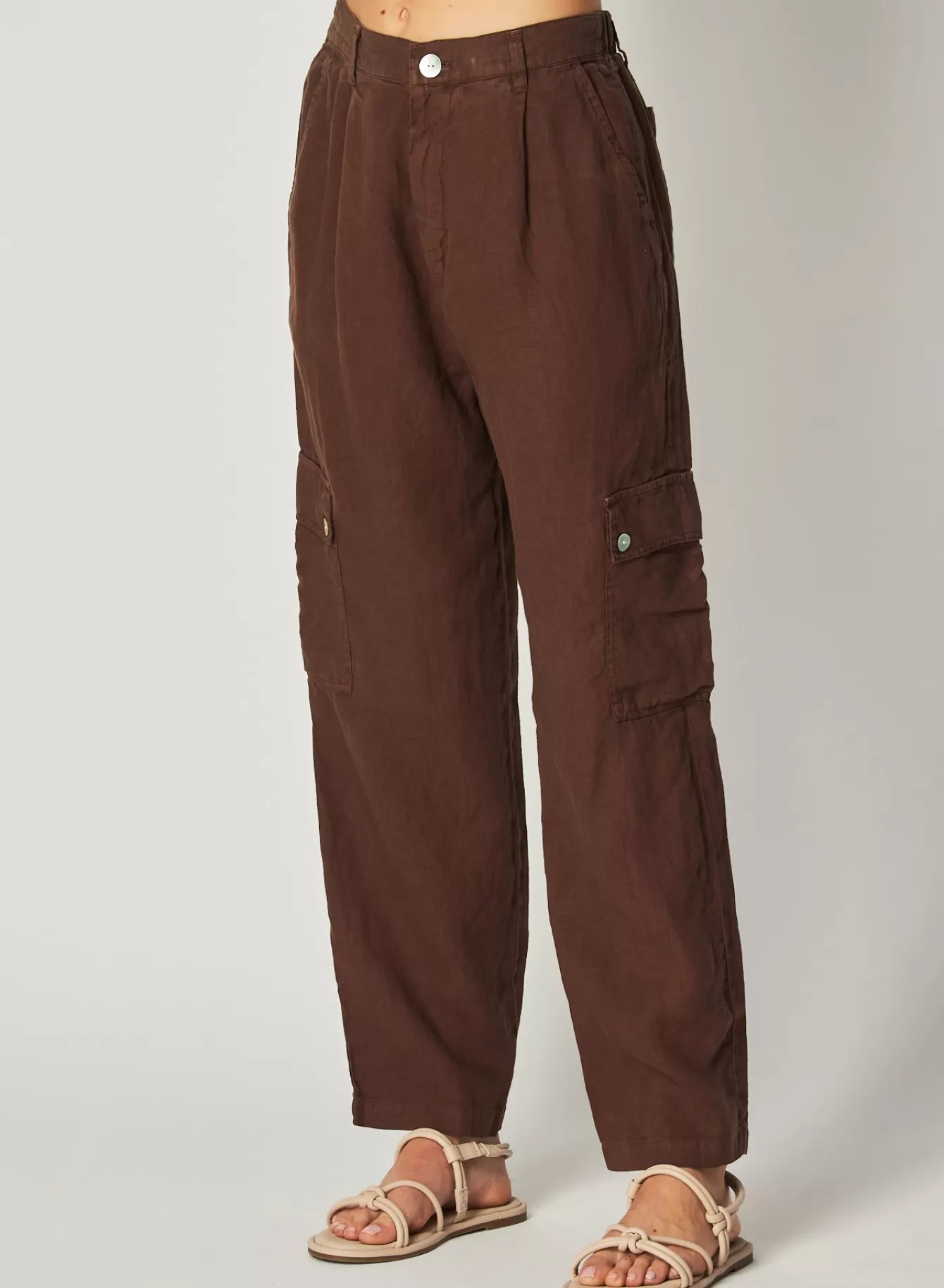 Bella Dahl Pants-Pleated Linen Cargo Trousers - Cocoa Cabana