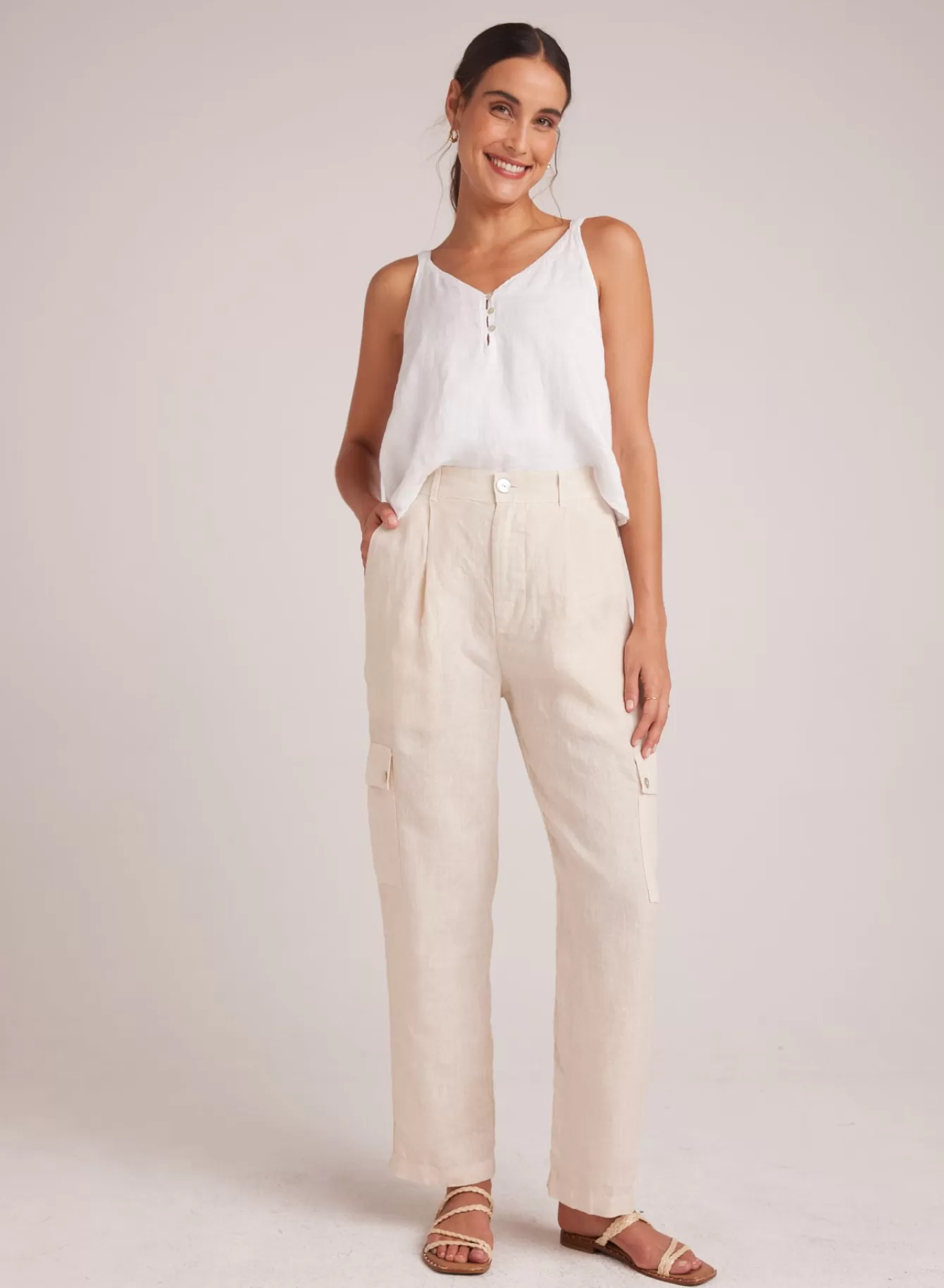 Bella Dahl Pants-Pleated Linen Cargo Trousers - Samba Tan