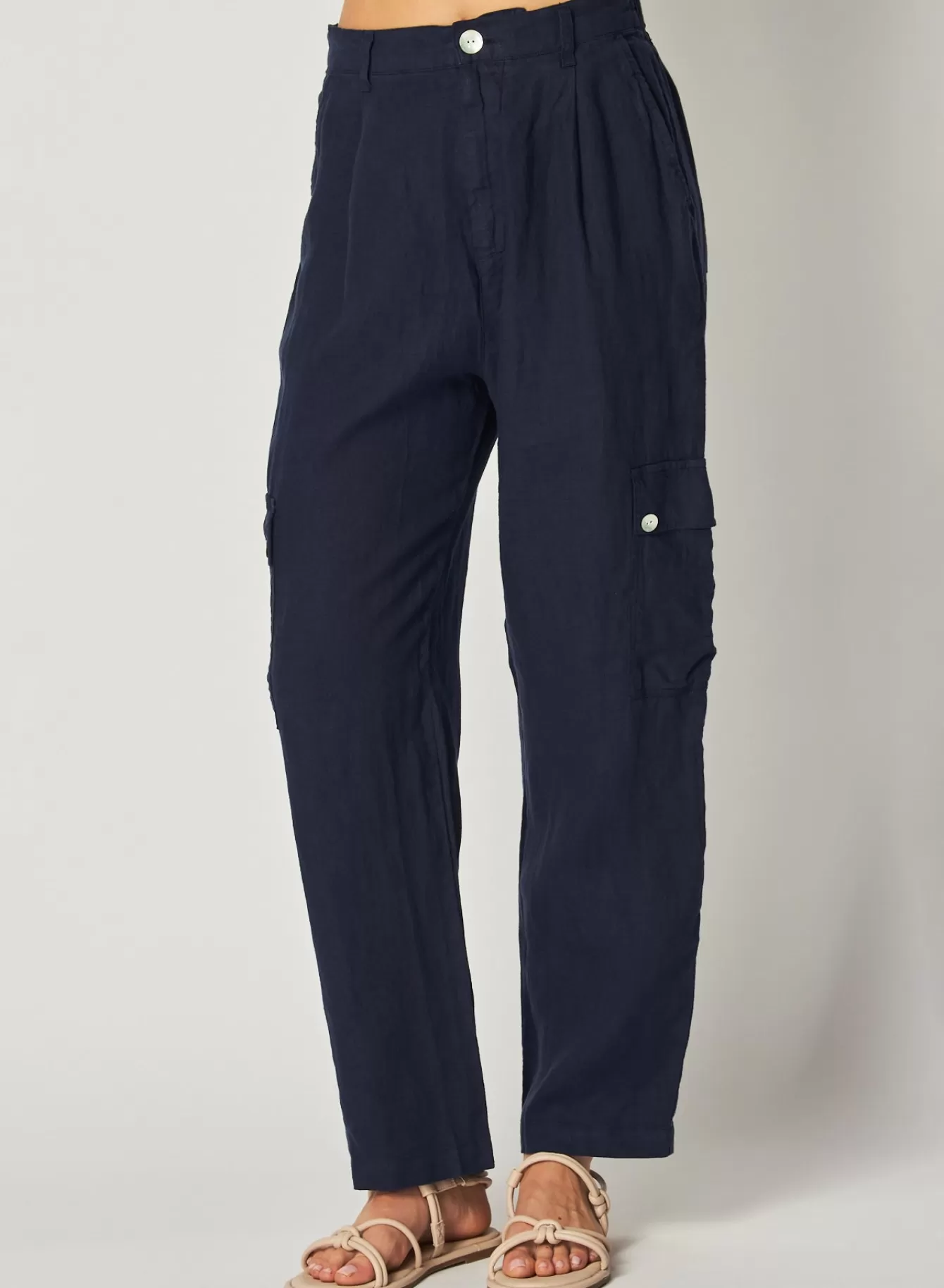 Bella Dahl Pants-Pleated Linen Cargo Trousers- Brazilian Navy