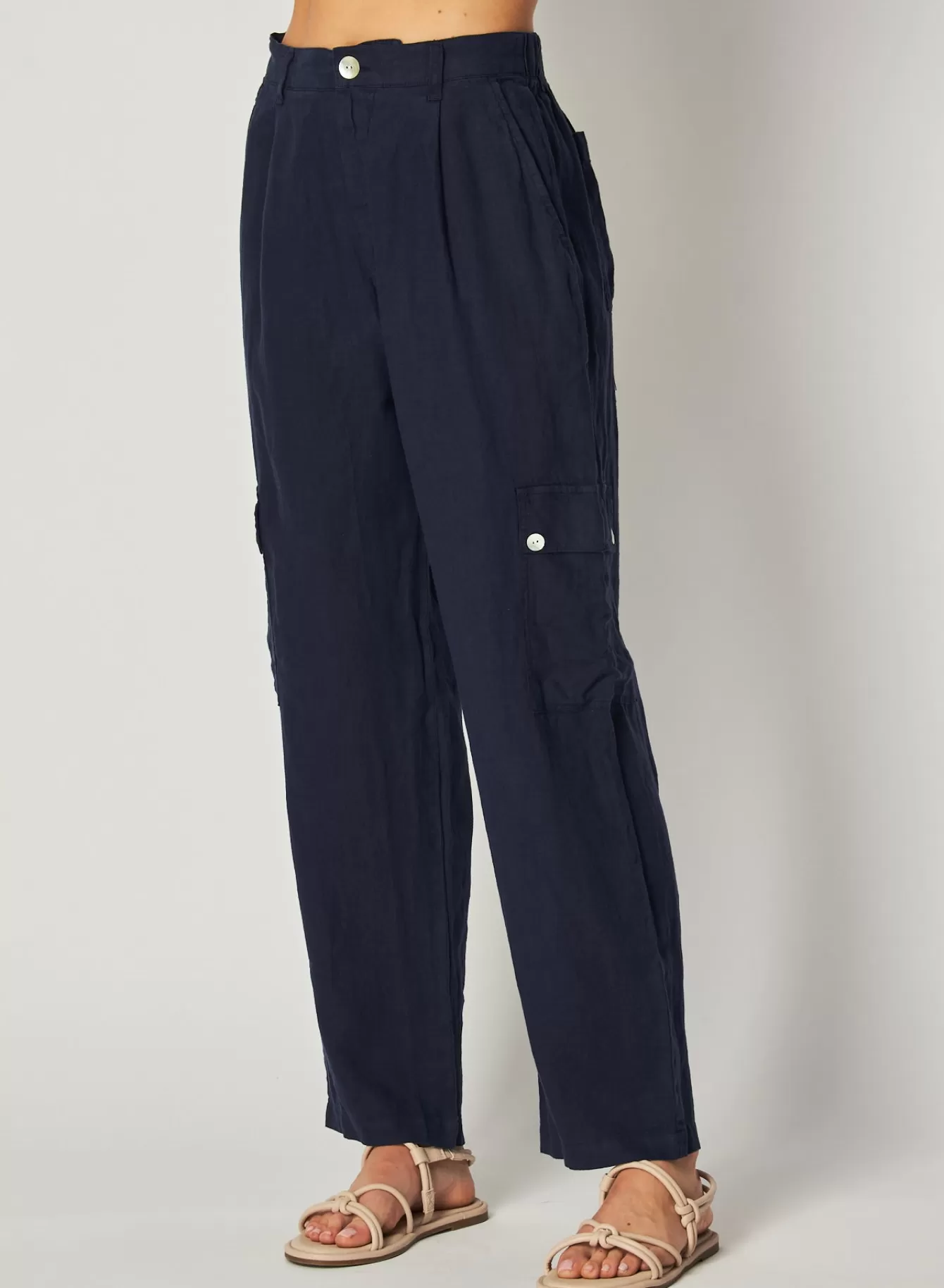 Bella Dahl Pants-Pleated Linen Cargo Trousers- Brazilian Navy