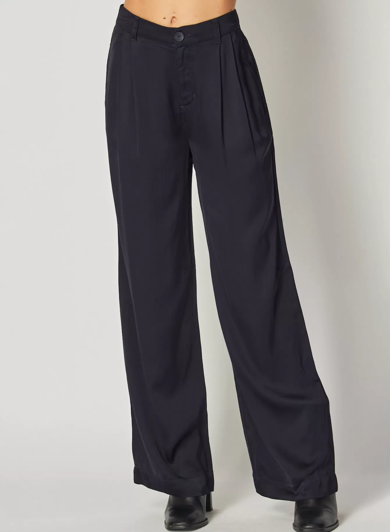 Bella Dahl Pants-Pleated Wide Leg Trouser - Navy Eclipse