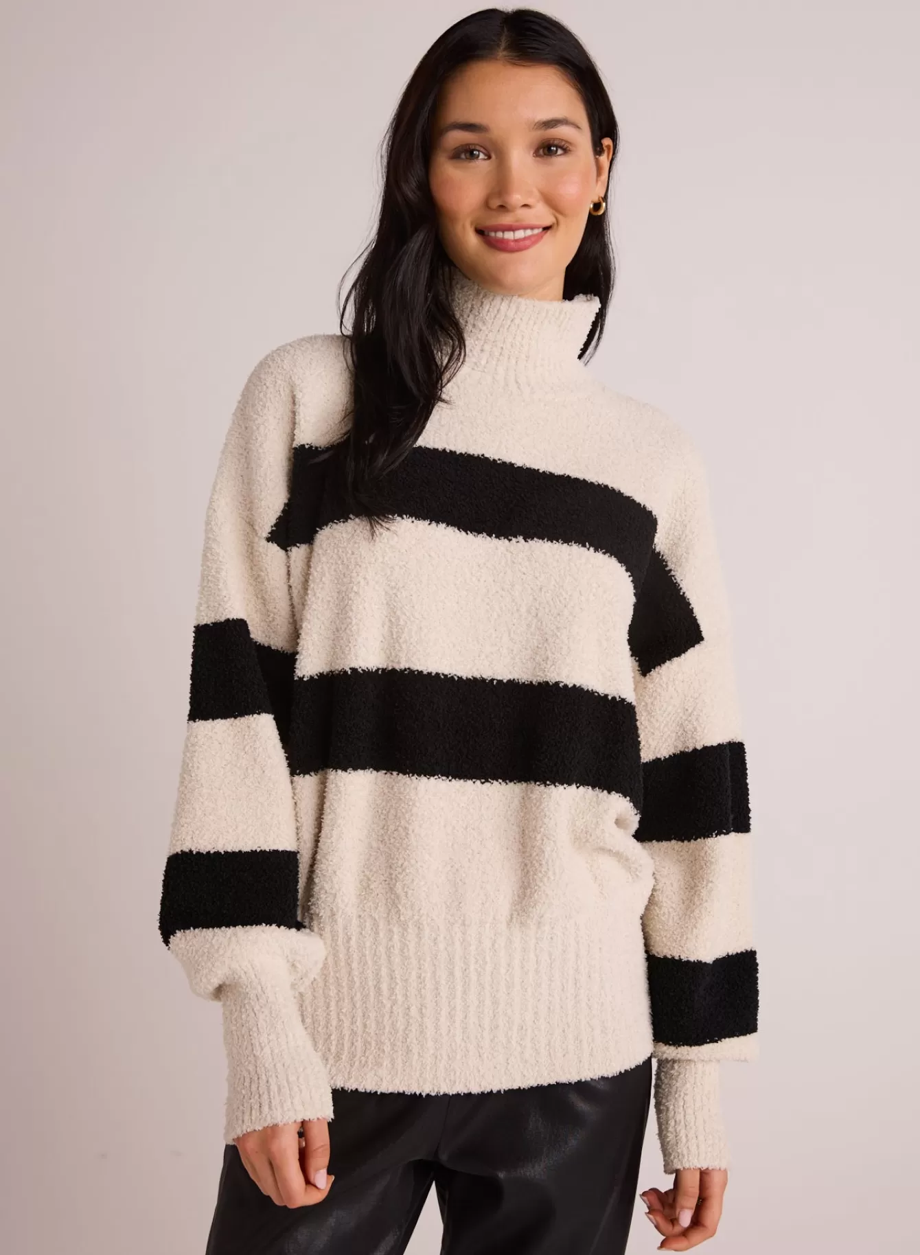 Bella Dahl Sweaters-Plush Striped Turtleneck Sweater - Bone & Black