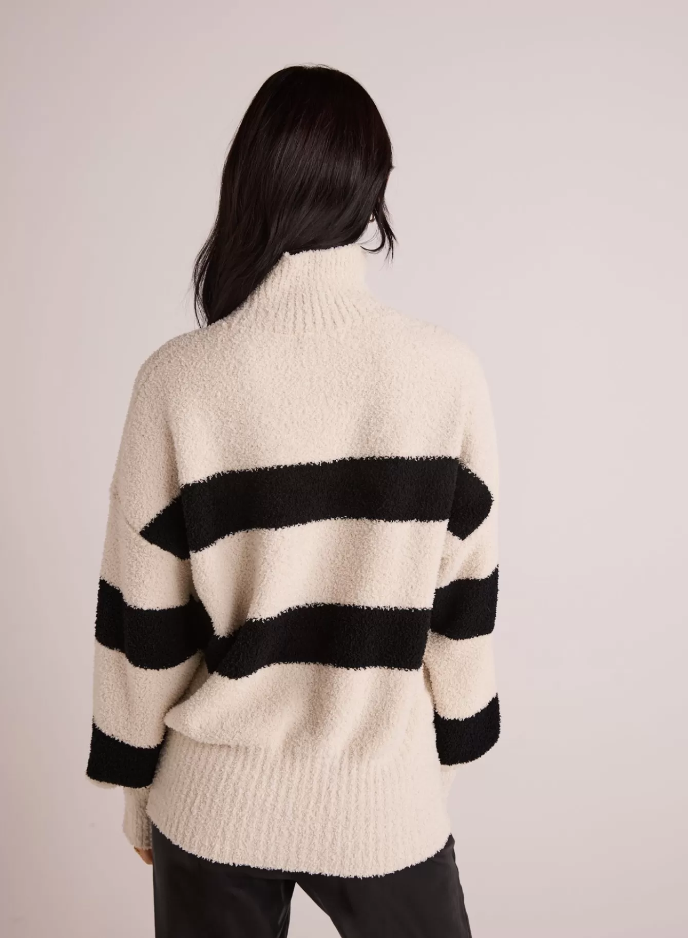 Bella Dahl Sweaters-Plush Striped Turtleneck Sweater - Bone & Black