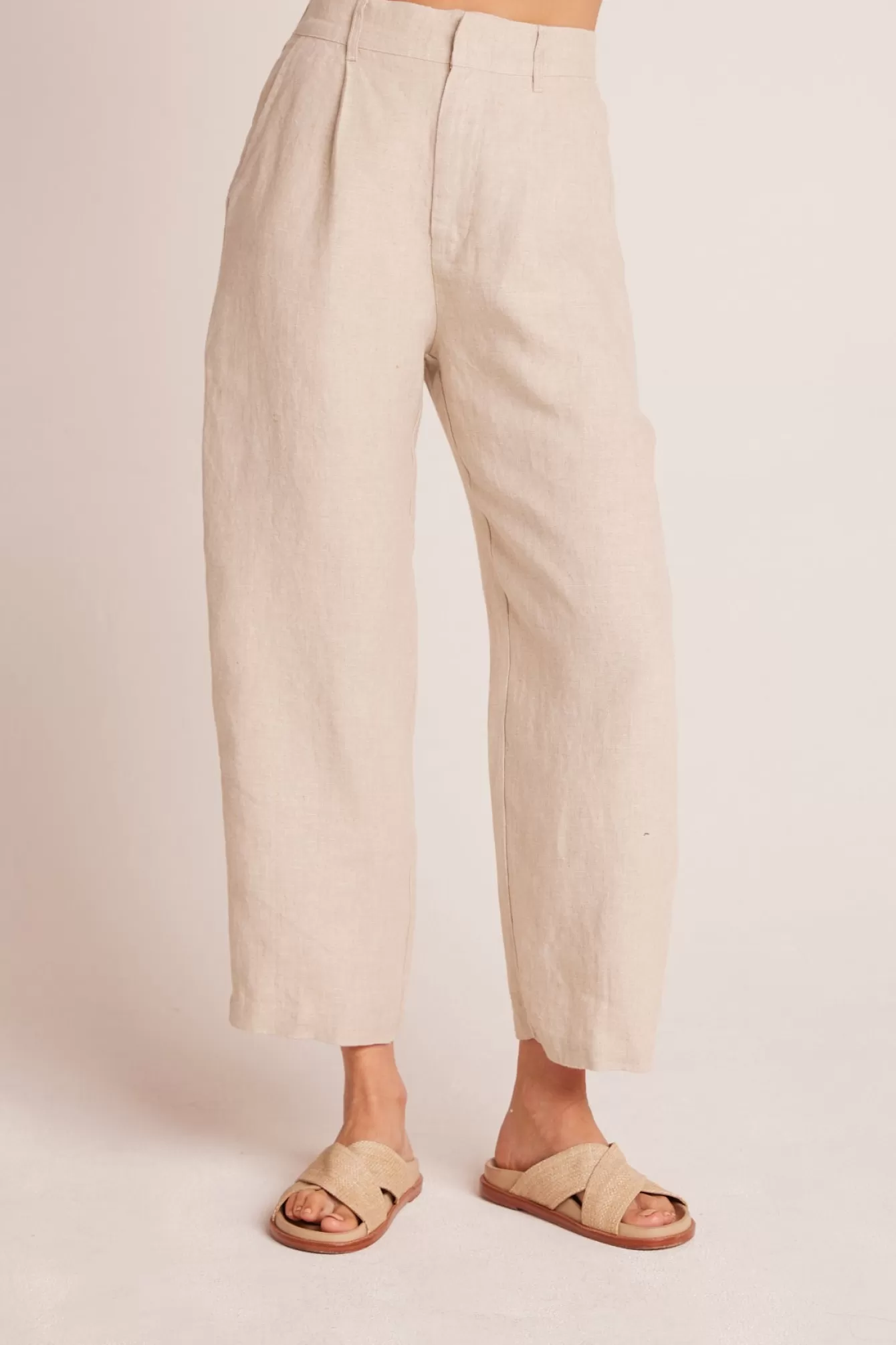 Bella Dahl Pants-Relaxed Pleat Front Trouser - Linen Sand