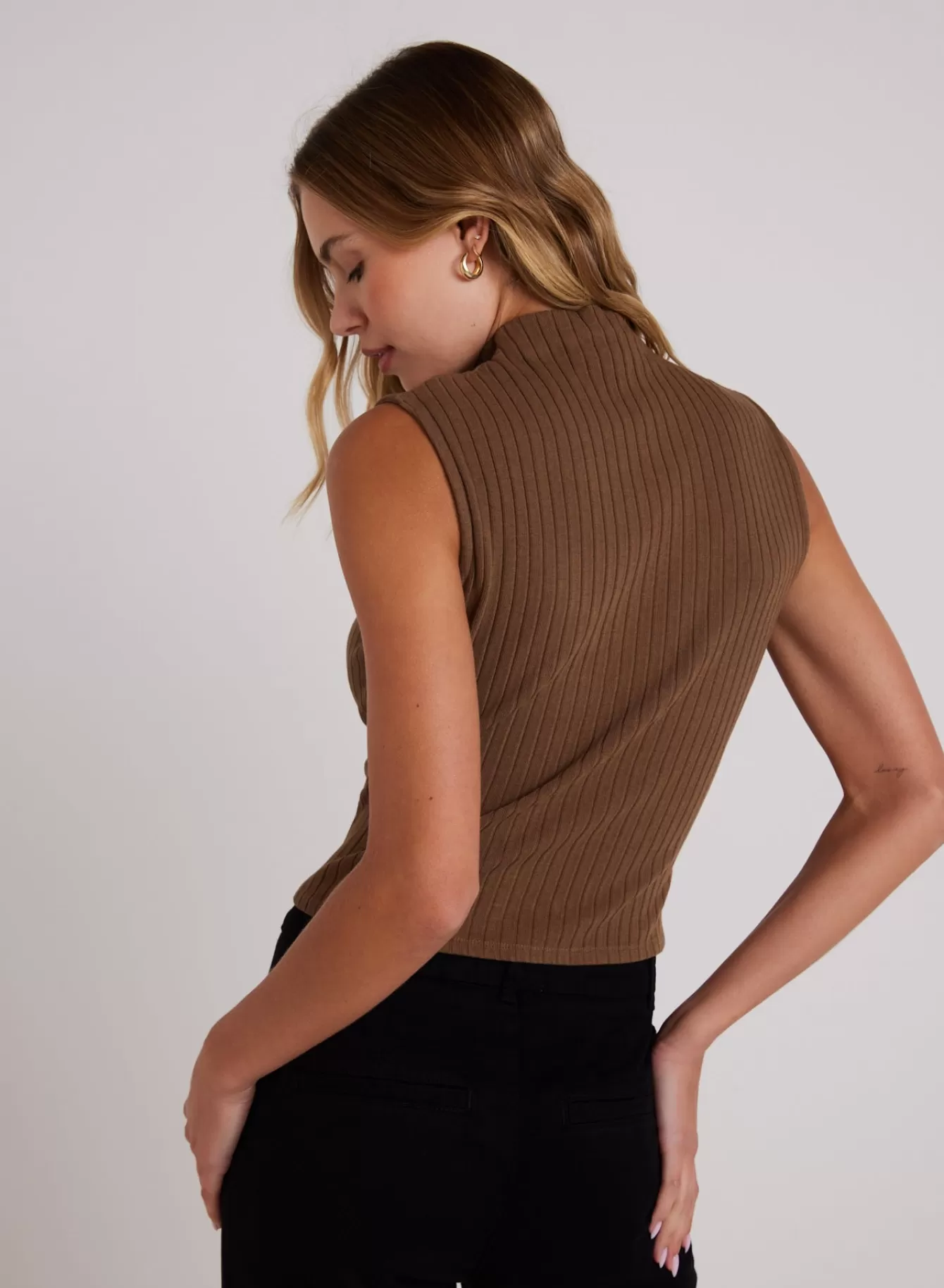 Bella Dahl Sleeveless-Rib Mock Neck Top - Olive Bronze