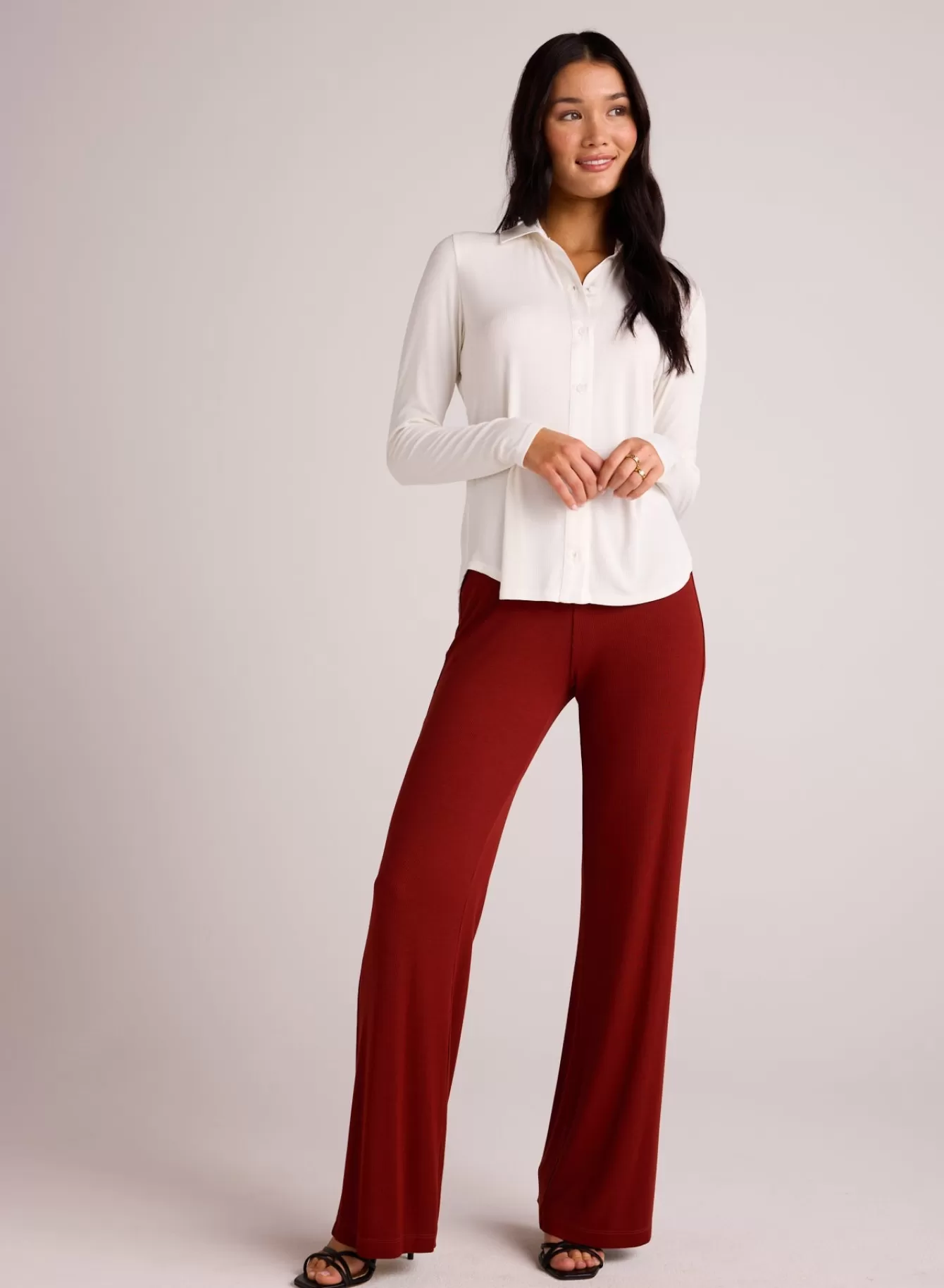 Bella Dahl Pants-Rib Wide Leg - Rustic Red