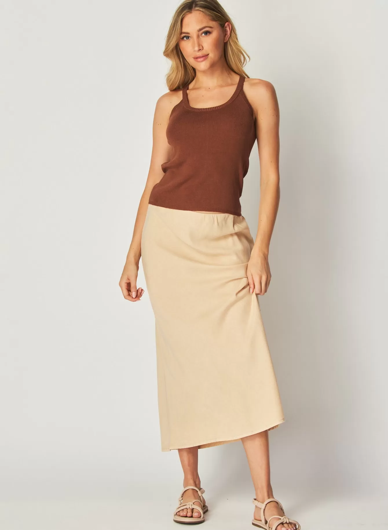 Bella Dahl Sleeveless-Rounded Neck Linen Jersey Tank - French Espresso