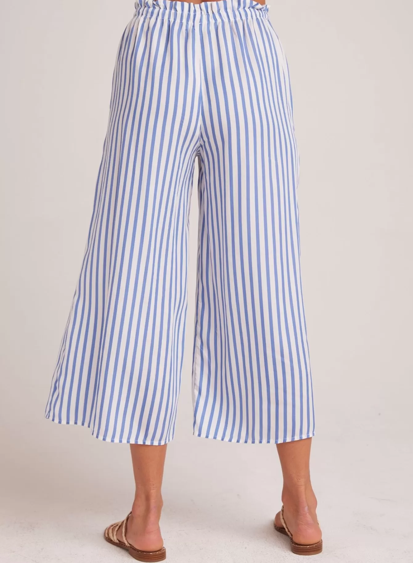 Bella Dahl Pants-Ruffle Waist Wide Leg Crop - Bahia Breeze Stripe