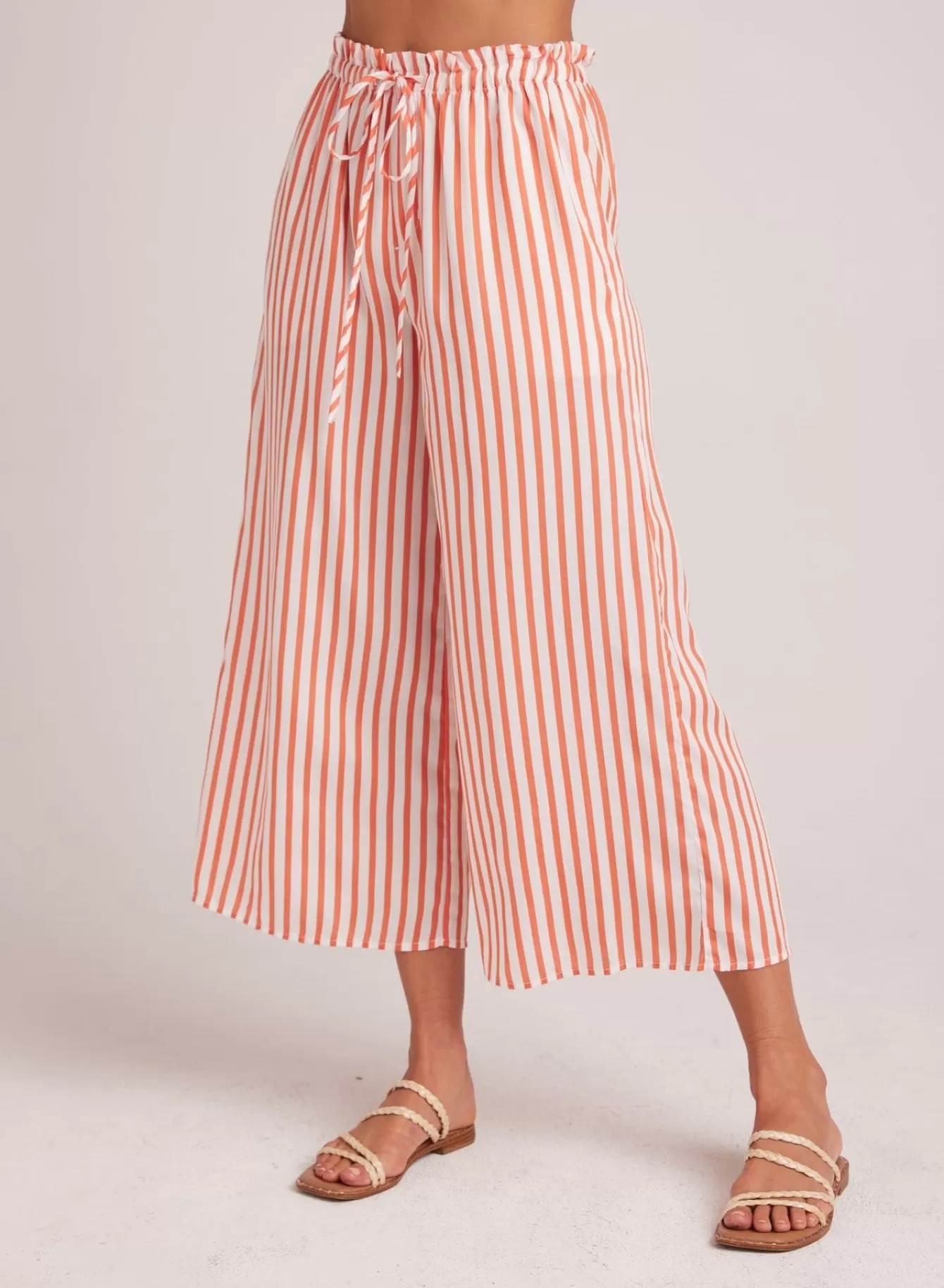 Bella Dahl Pants-Ruffle Waist Wide Leg Crop - Sunset Blaze Stripe